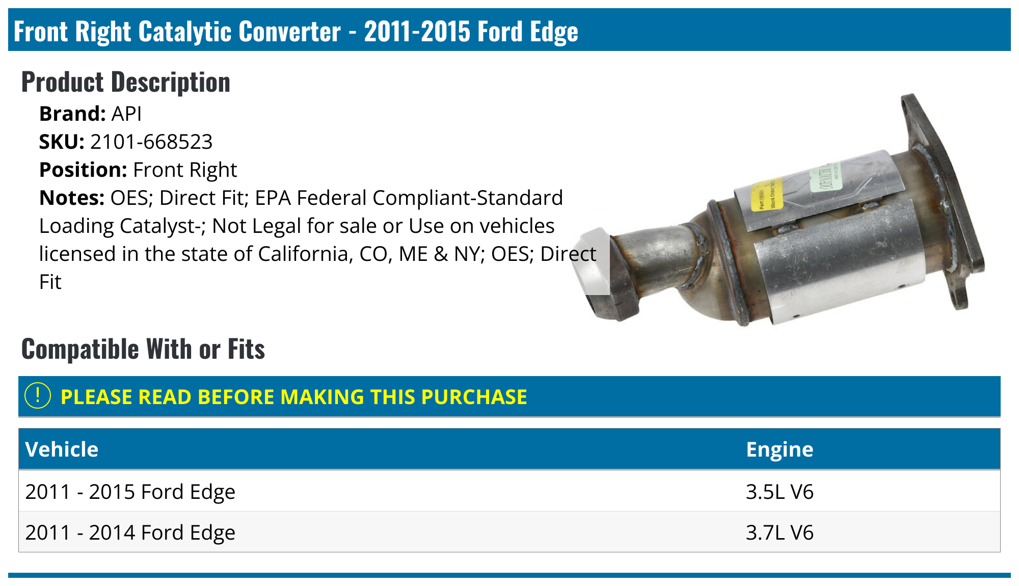 2014 Ford Edge Catalytic Converter Replacement