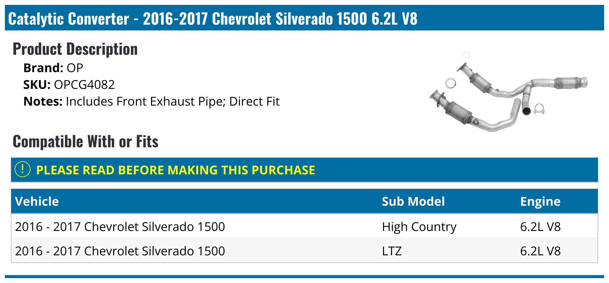thumbnail image 2 of 2.5" Universal EPA-Certified Catalytic Converter For Chevy Silverado 1500 & GMC - Direct Fit Replacement 83166 70318 2 of 6