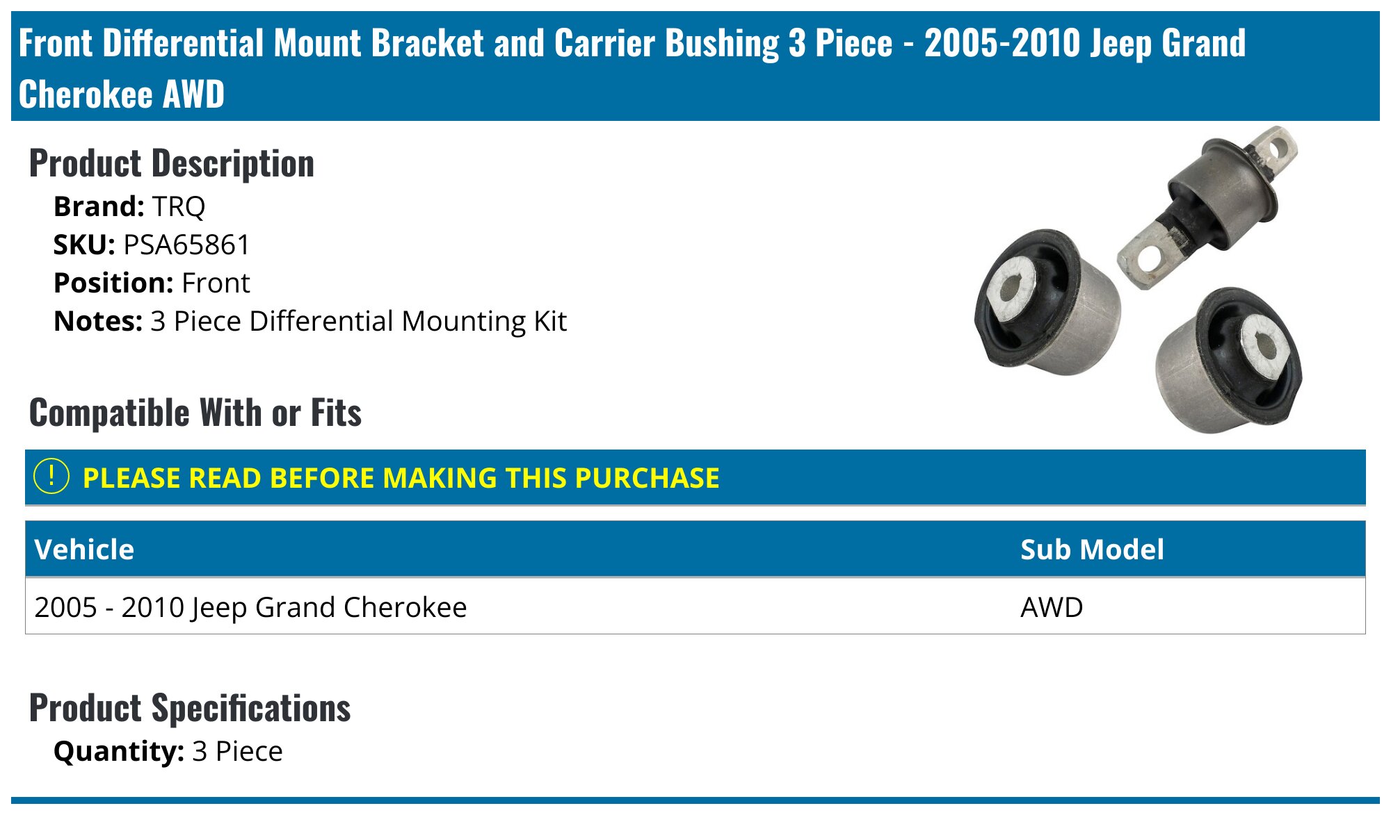 Part 15856421 2005-2010 Jeep Grand Cherokee Differential Mount Bracket and Carrier ...
