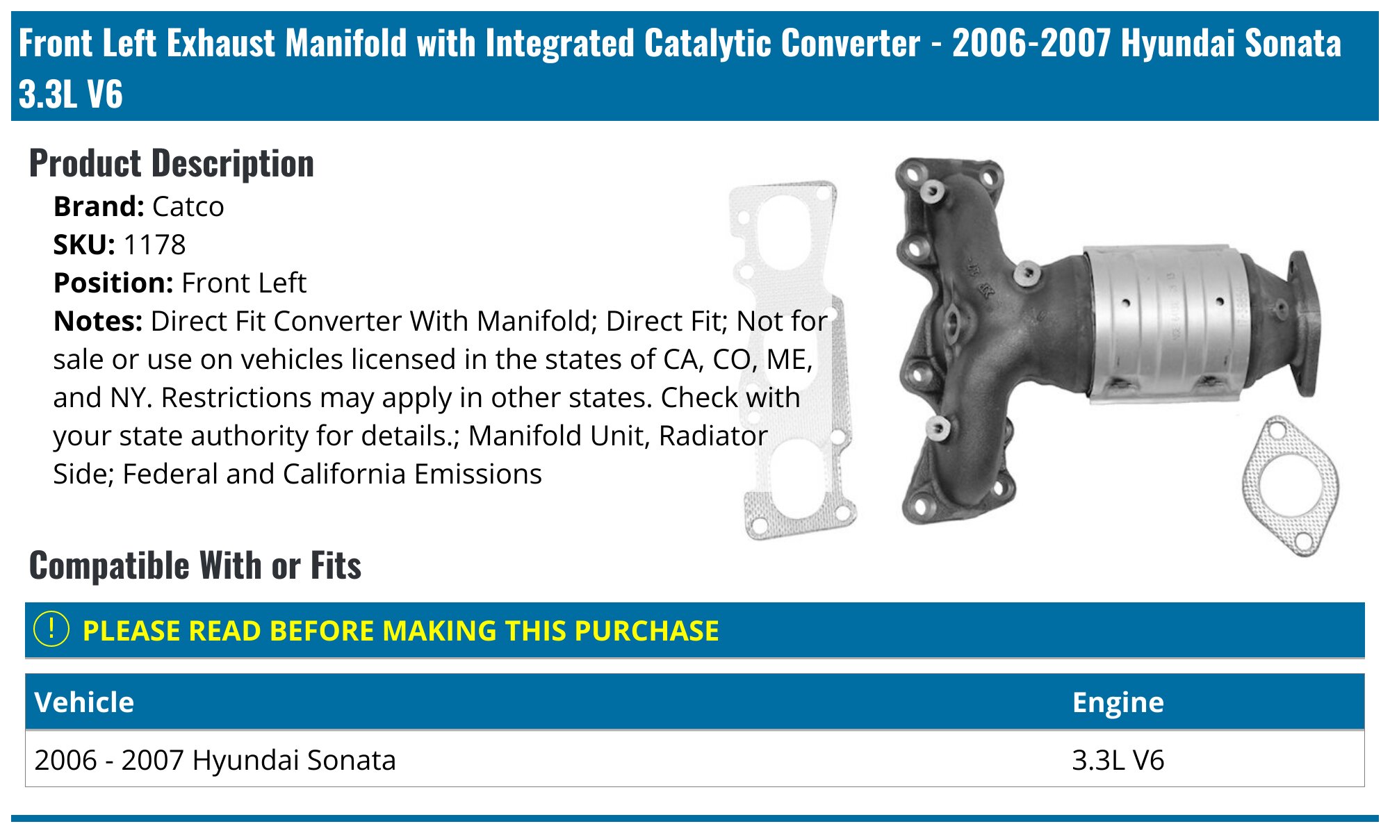 Catalytic Converter 2006 Hyundai Sonata