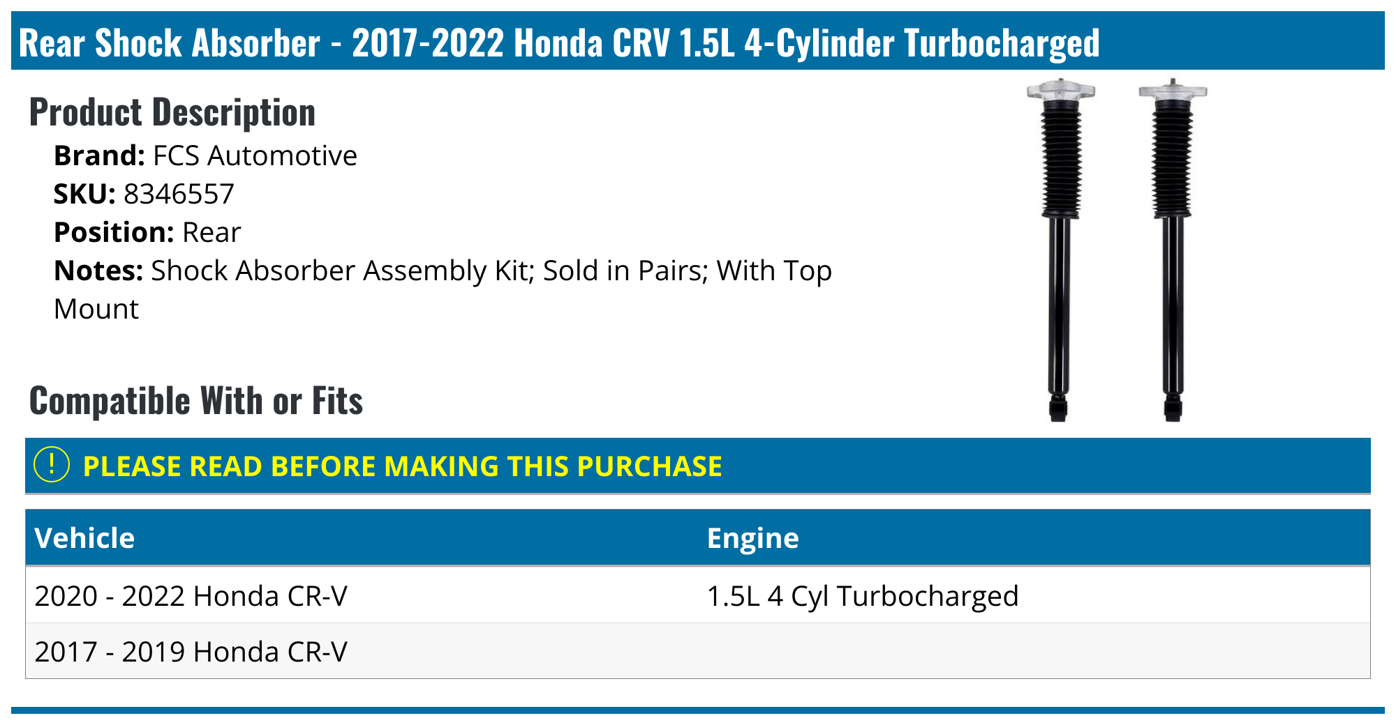 20172022 Honda CRV Shock Absorber FCS Automotive 8346557 Rear