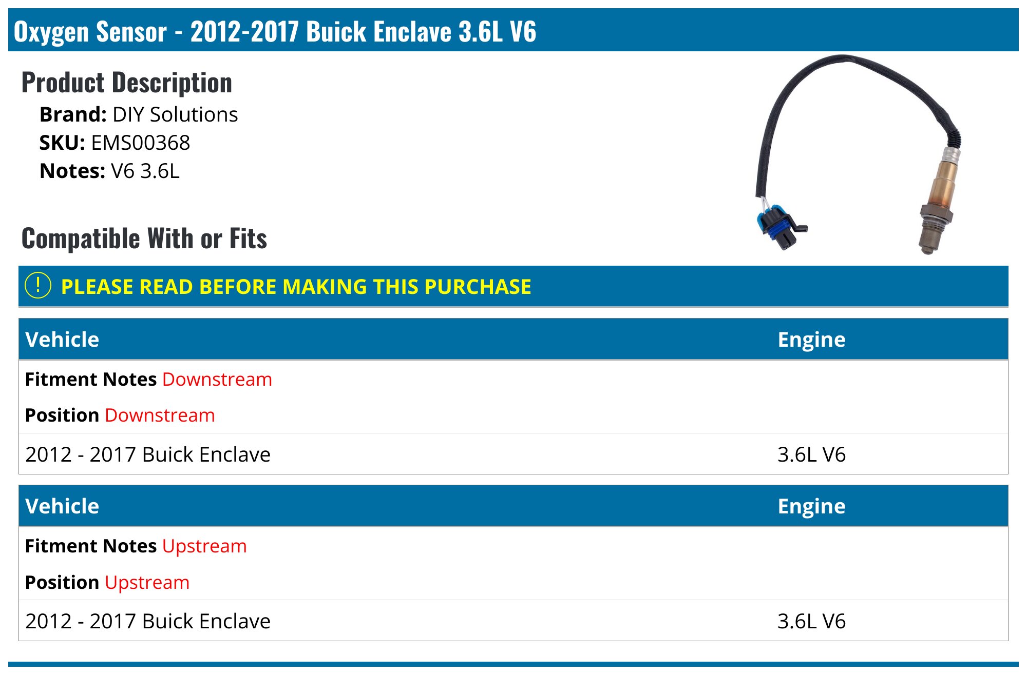 2012-2017 Chevrolet Traverse Oxygen Sensor APOS2014 Solution