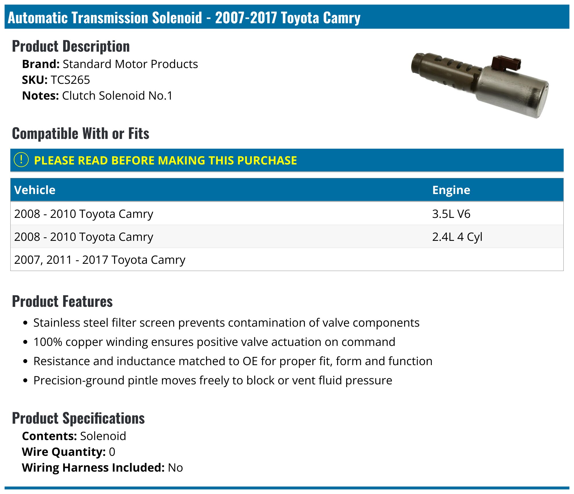 Toyota Camry Automatic Transmission Solenoid - AT Solenoids
