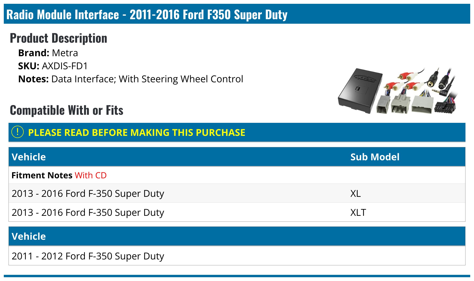 Ford Interface Module Schematic 2011-2016 Ford F350 Super Duty Radio Module Interface - Metra AXDIS-FD1 ...