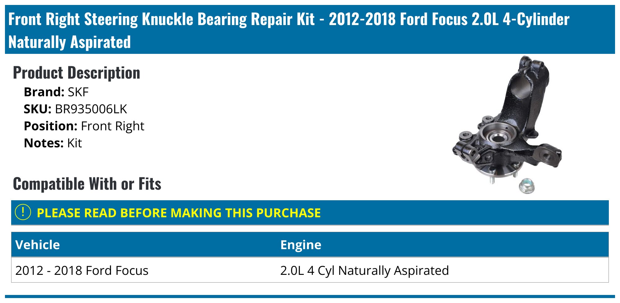 Front Left Steering Knuckle & CV Axle Shaft Kit For 2012-2018 Ford Focus - Detroit Axle