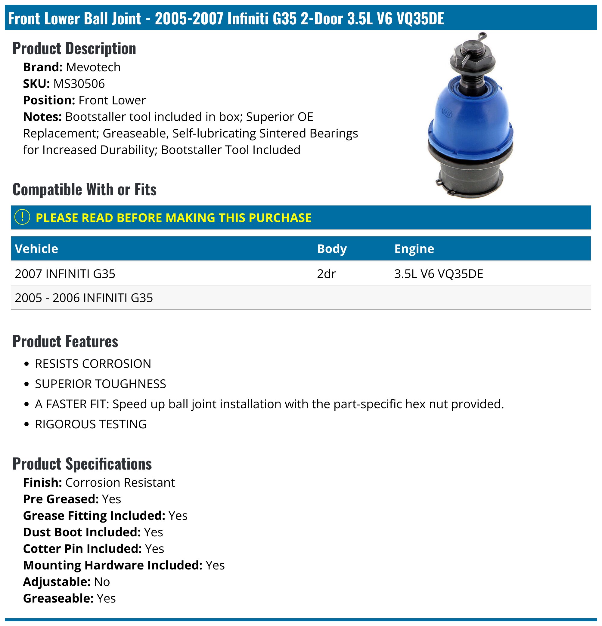 Front Lower Control Arm Ball Joint For 2003-2009 INFINITI