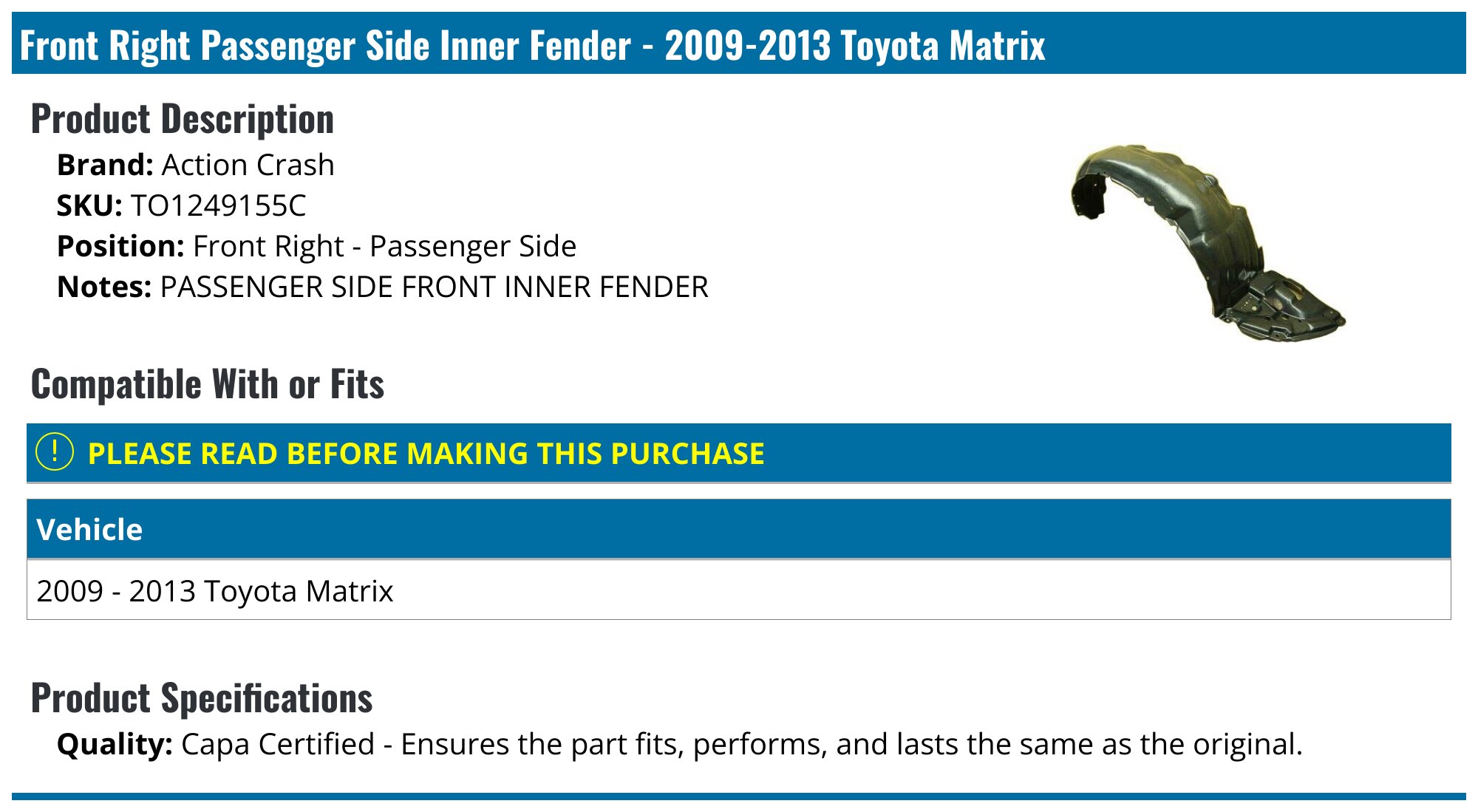 Replace® - Front Passenger Side Fender (CAPA Certified