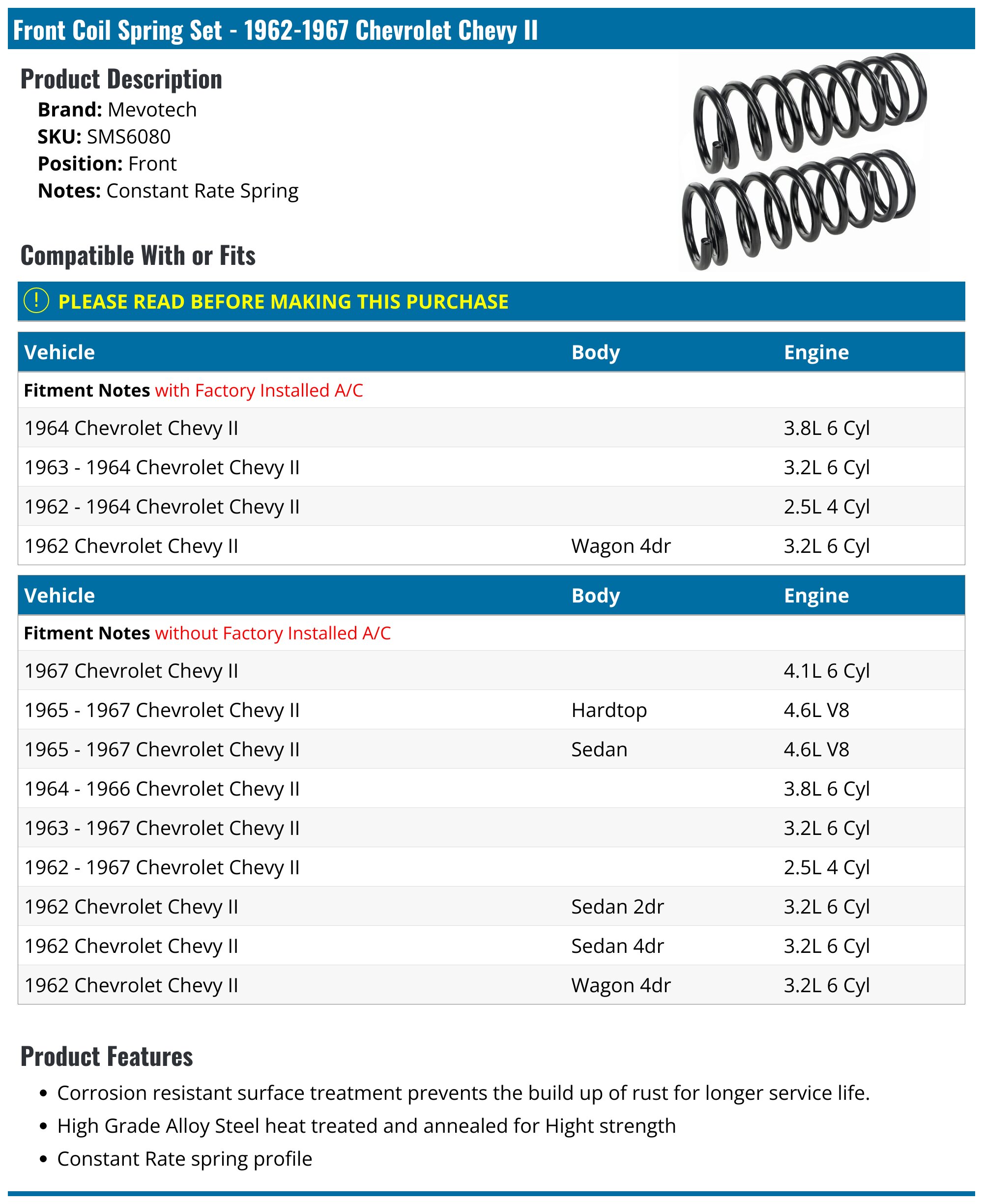 Chevrolet Chevy II Coil Spring - Coil Springs - Mevotech - 1963 1962 ...