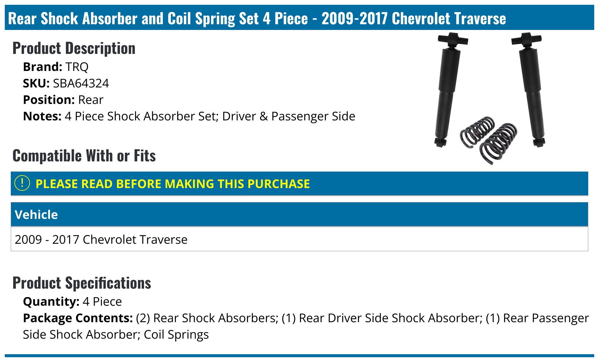 2009-2017 Chevrolet Traverse Shock Absorber and Coil Spring Set - TRQ ...