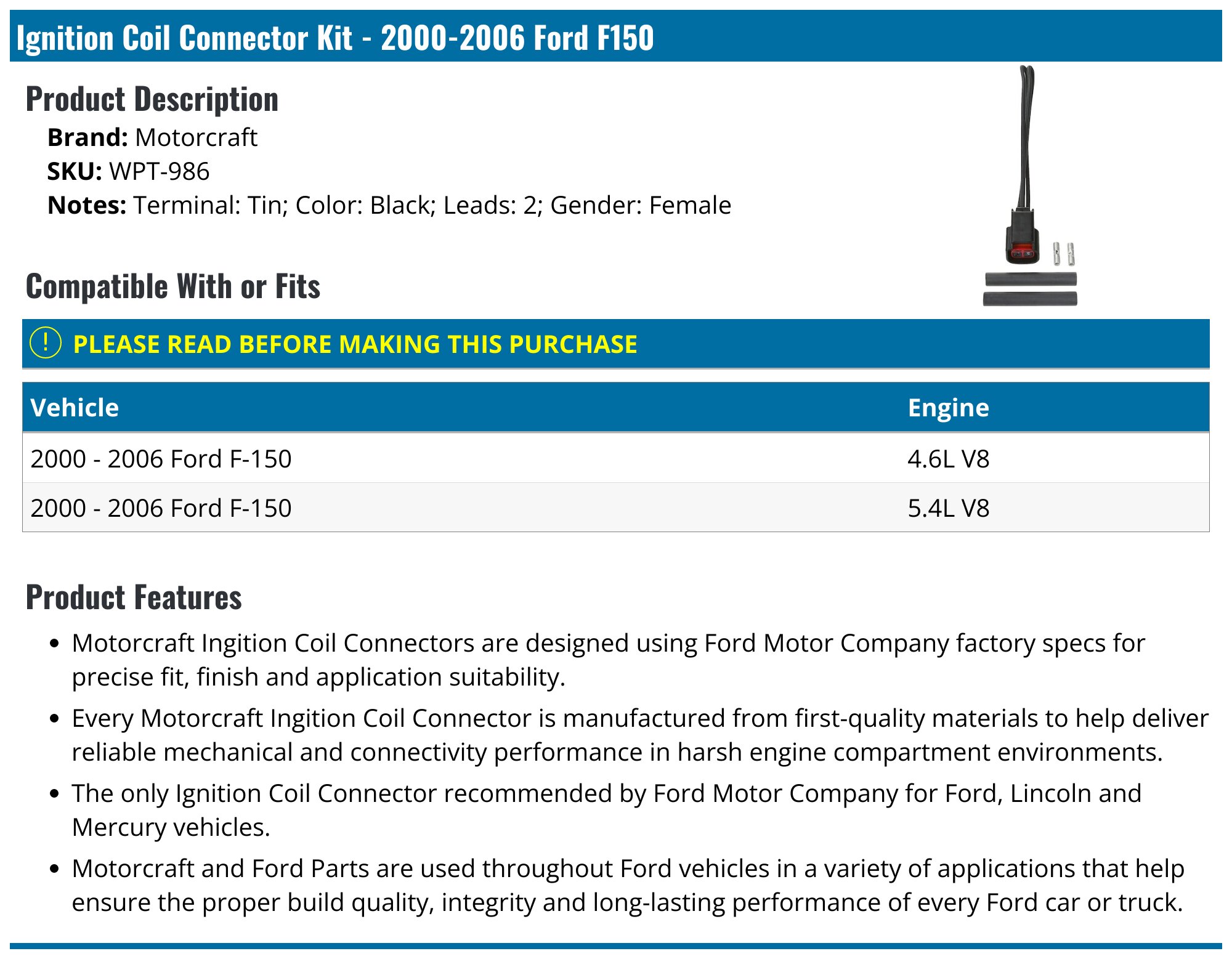 8x Connector for Ignition Coil WPT-579