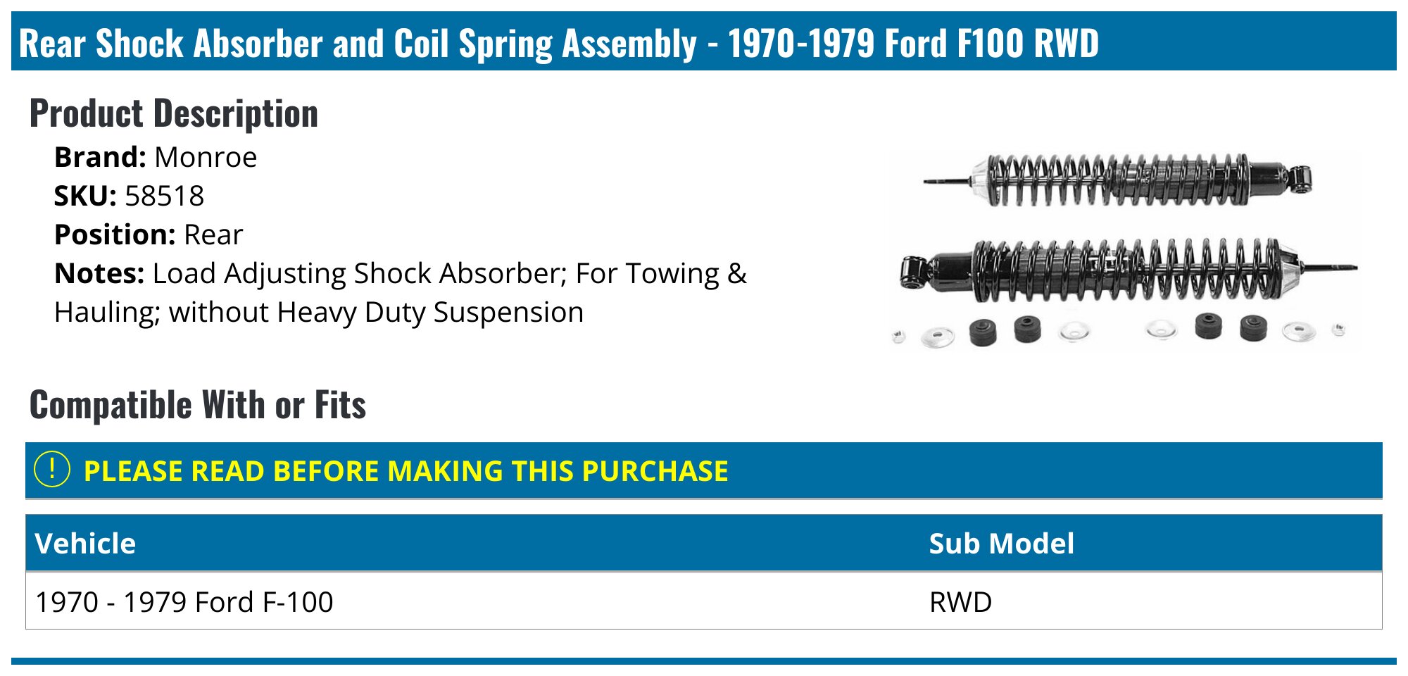 Rear Shock Absorbers For The Ford F100