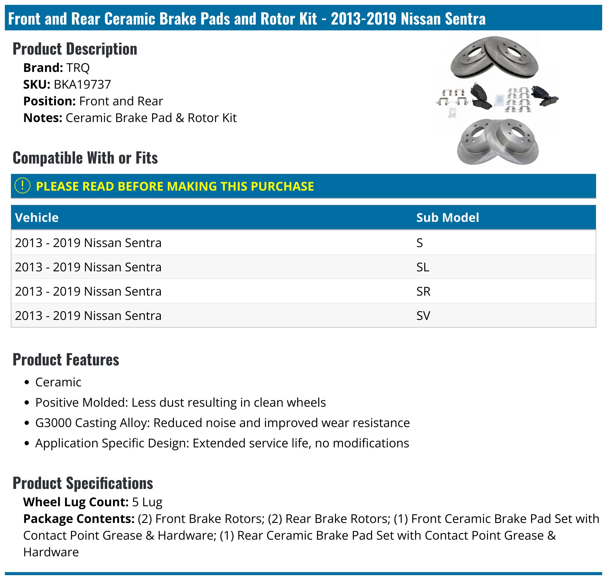 257mm Front Disc Rotors Ceramic Brake Pads for 2000 - 2006 Nissan 257mm Front Disc Rotors Ceramic Brake Pads for 2000 - 2006 Nissan