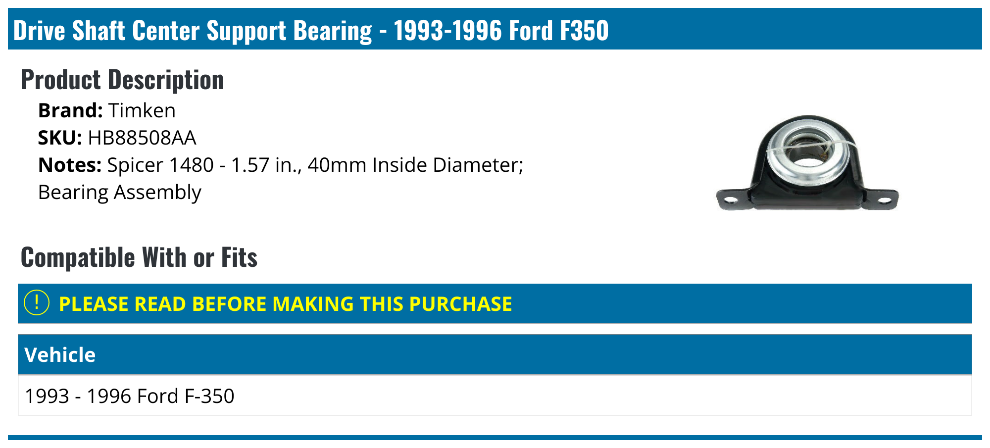 19931996 Ford F350 Drive Shaft Center Support Bearing Timken