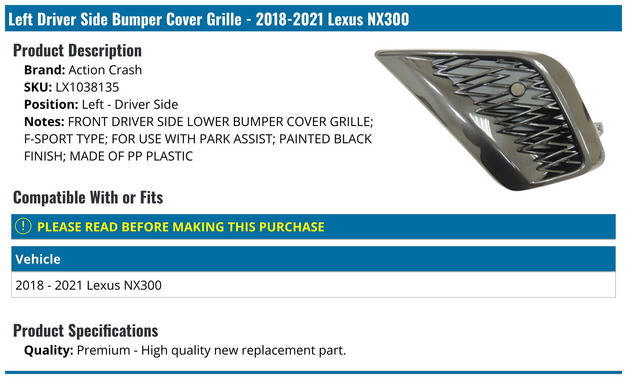 Front Passenger Side Bumper Bracket – Fits 2018-2021 Lexus NX300h (without F Sport) – Evan-Fischer 5 thumbnail image