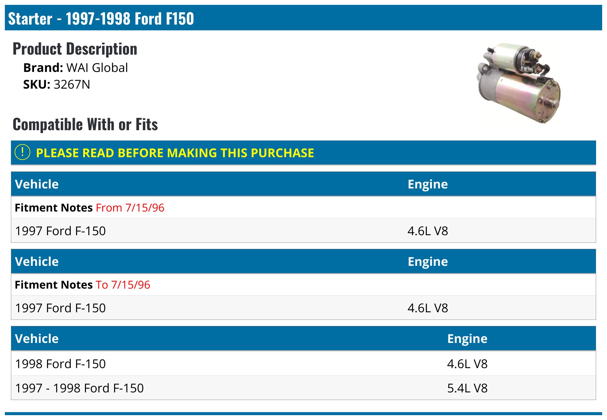 1998 Ford F150 Starter