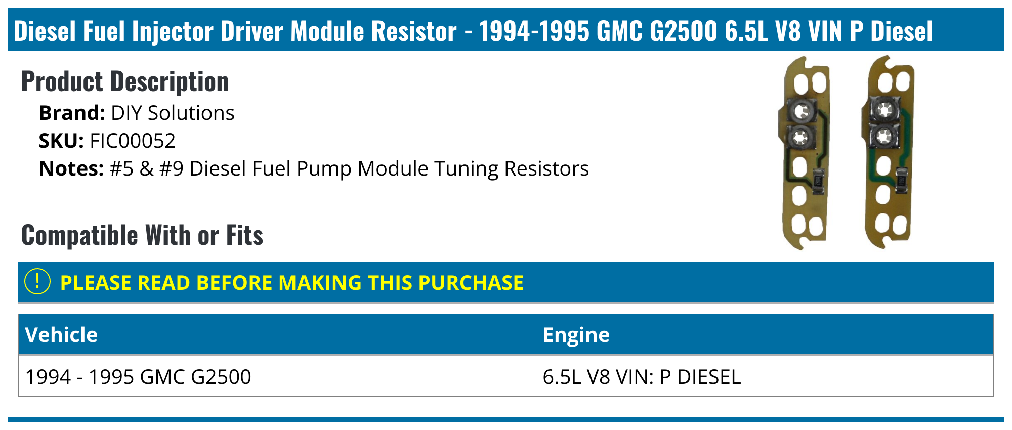19941995 GMC G2500 Diesel Fuel Injector Driver Module Resistor DIY Solutions FIC00052