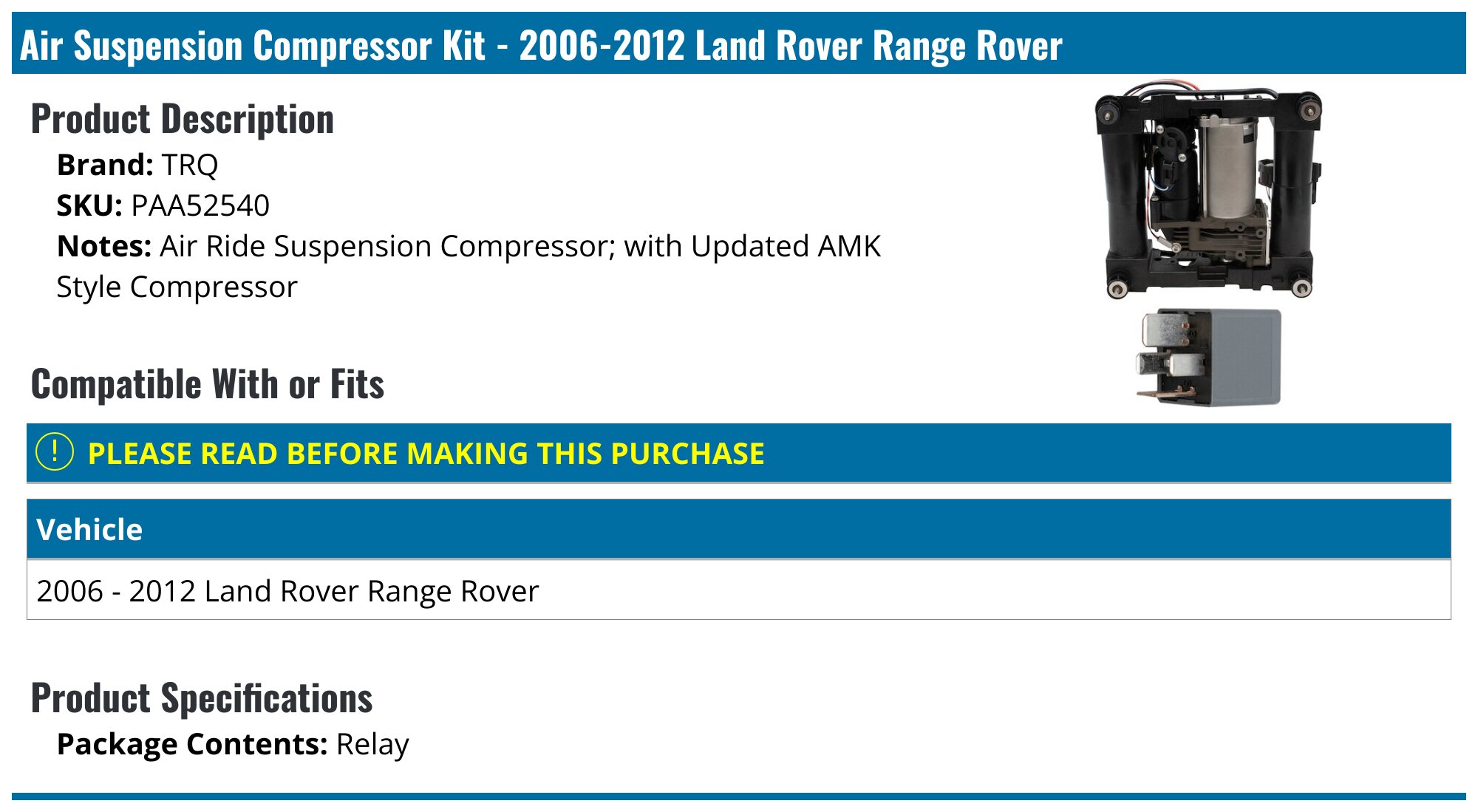 Land Rover Range Rover 06-09 Air Compressor Replacement Piston Seals