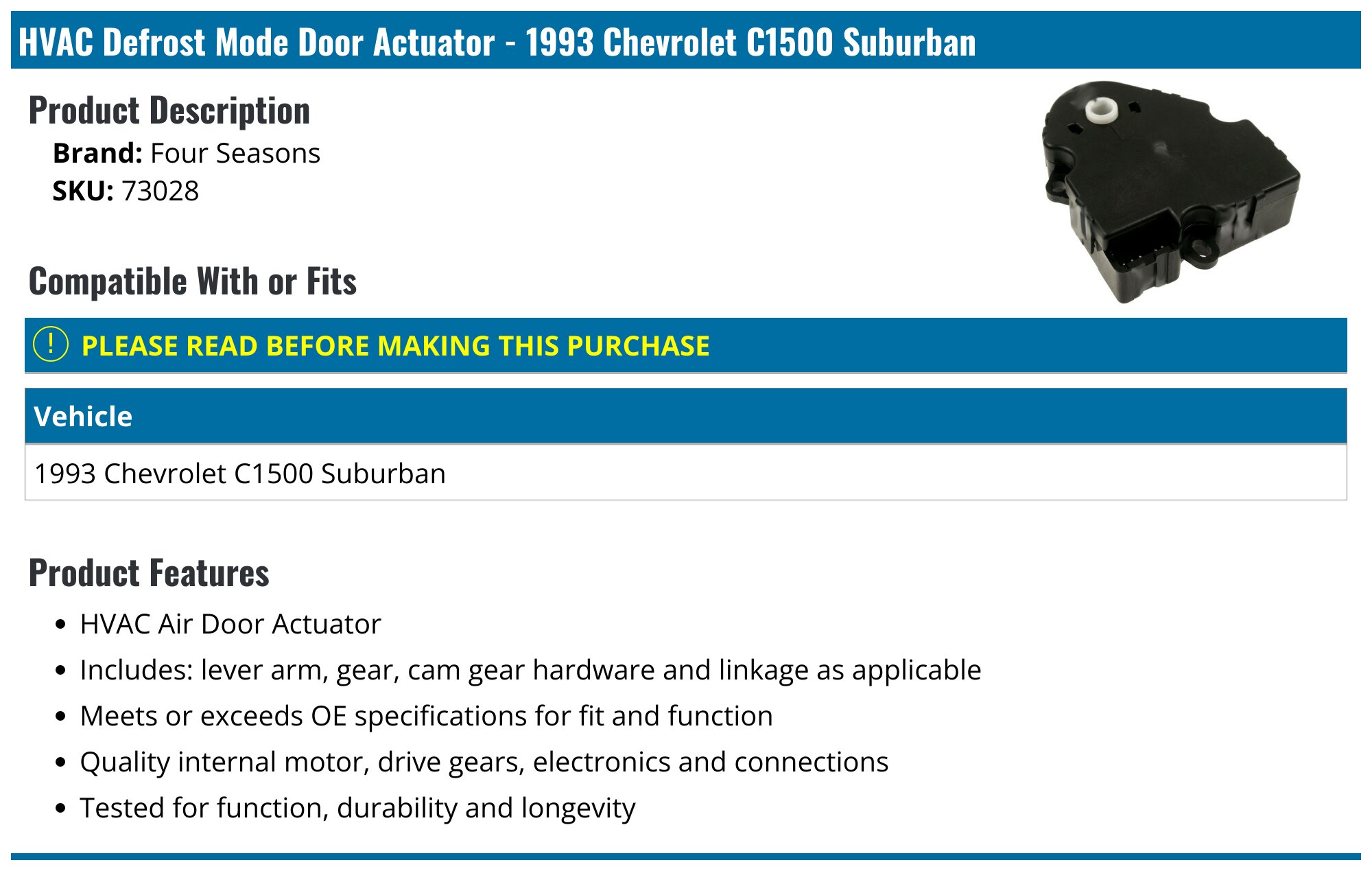 1993 Chevrolet C1500 Suburban HVAC Defrost Mode Door Actuator - Four ...