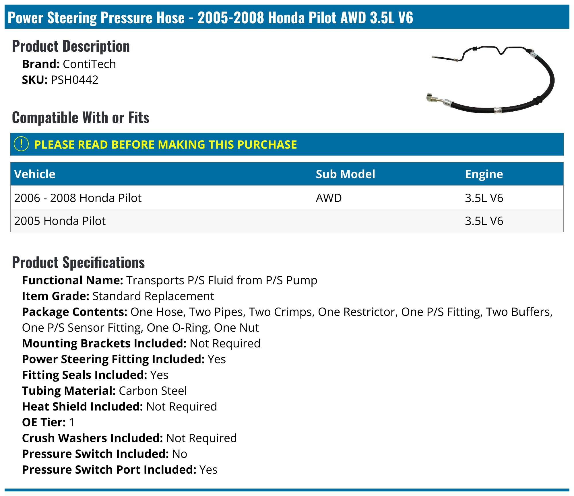 Power Steering Pressure Hose - Compatible With 2003 - 2004 Honda Pilot 3 5l V6 F76eb828 5705 48f4 A9d0 F50ac8caed81.a8ecb3fb872d9e1ea9765cc67cb6f4aa