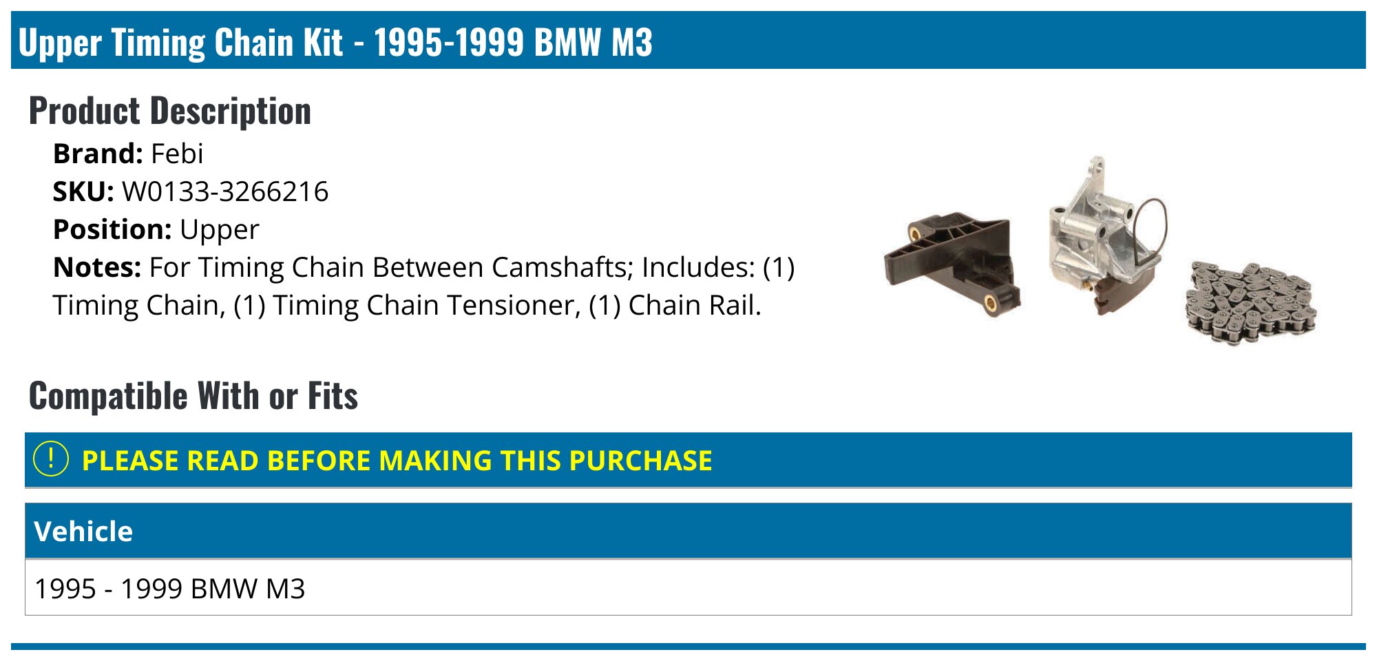 19951999 BMW M3 Timing Chain Febi W01333266216 Upper