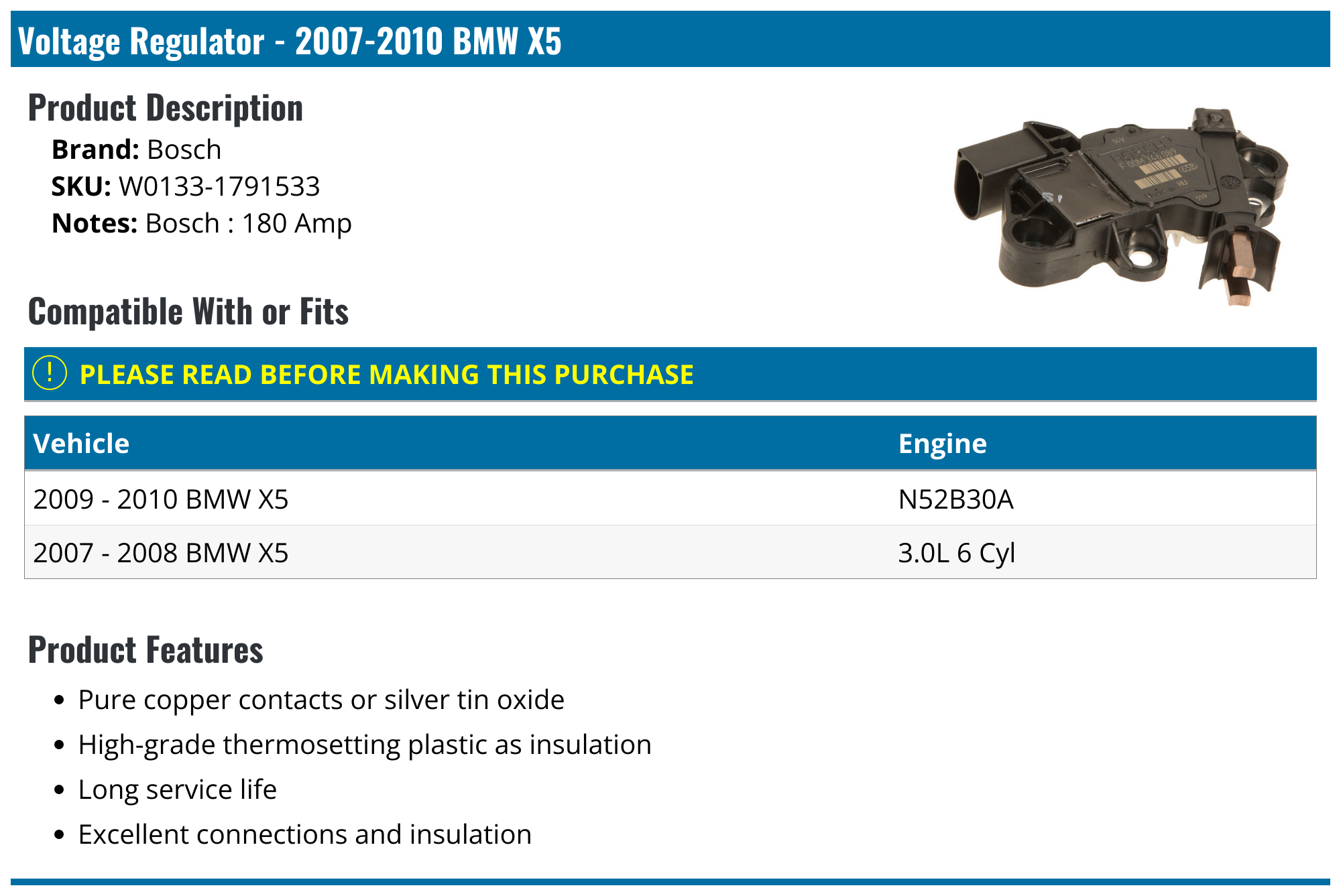 20072010 BMW X5 Voltage Regulator Bosch W01331791533