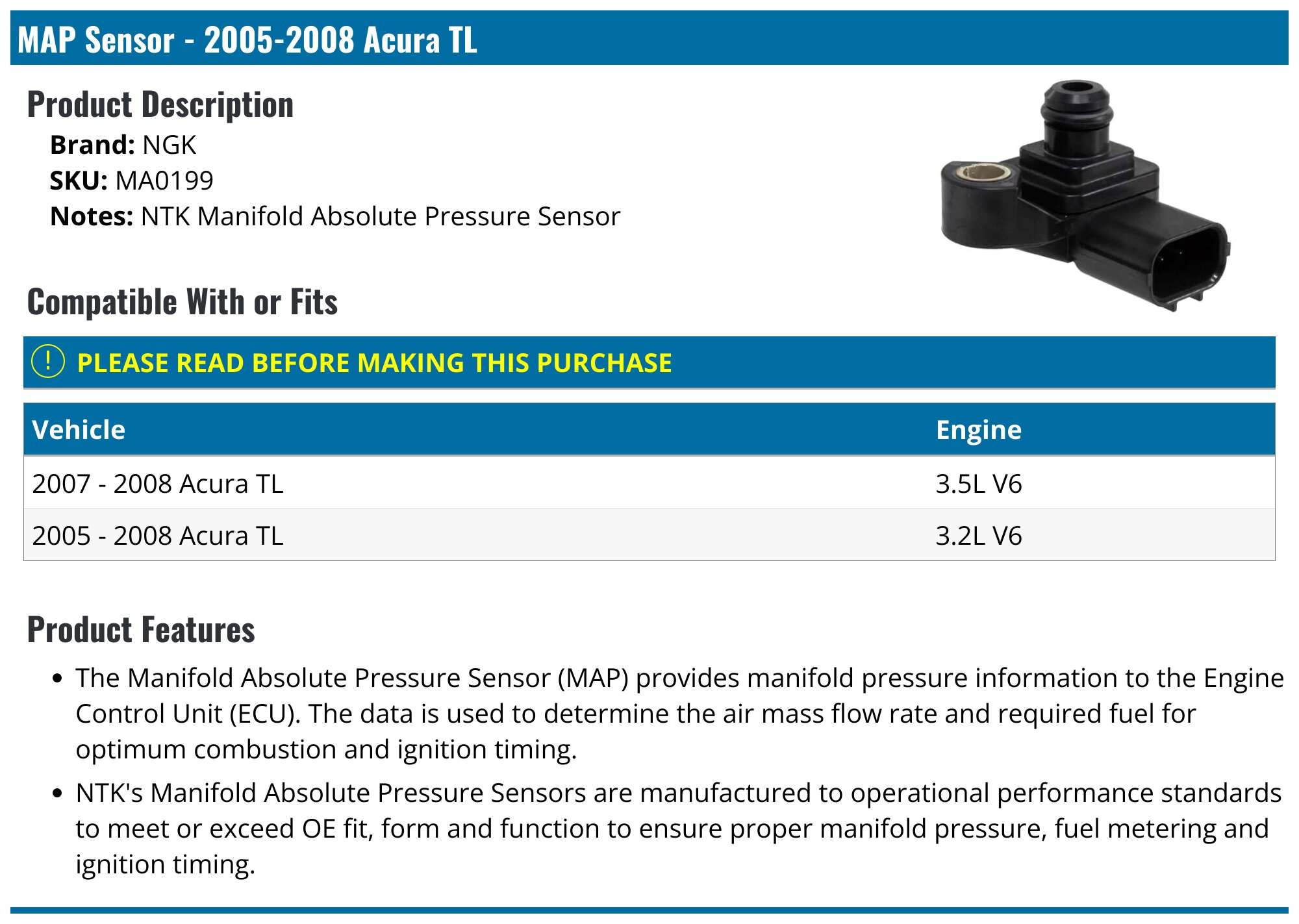 Manifold Absolute Pressure Sensor-Sensor Only Walker Products 225-1071 For Sale Online