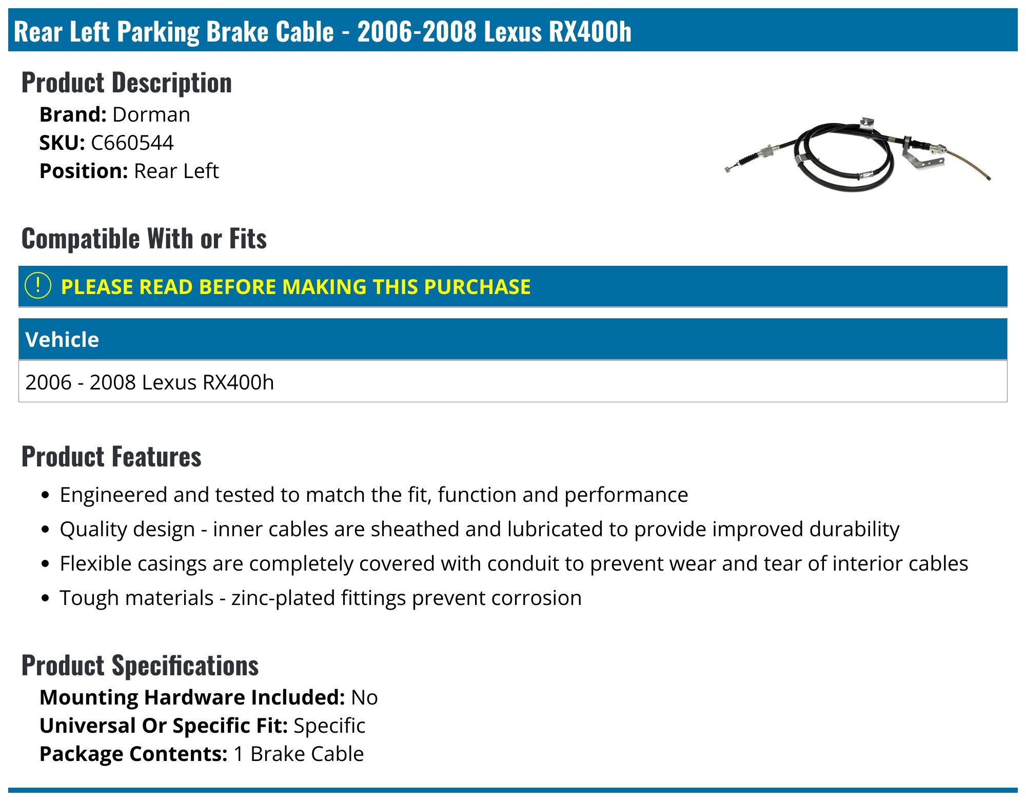 DORMAN C660544 Parking Brake Cable