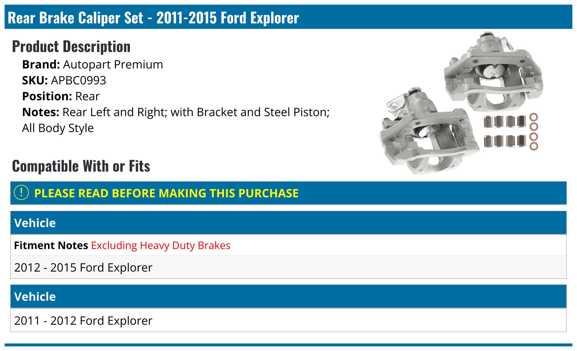 Pair Front & Rear Brake Caliper w/ Bracket for Ford Explorer 2006-2010