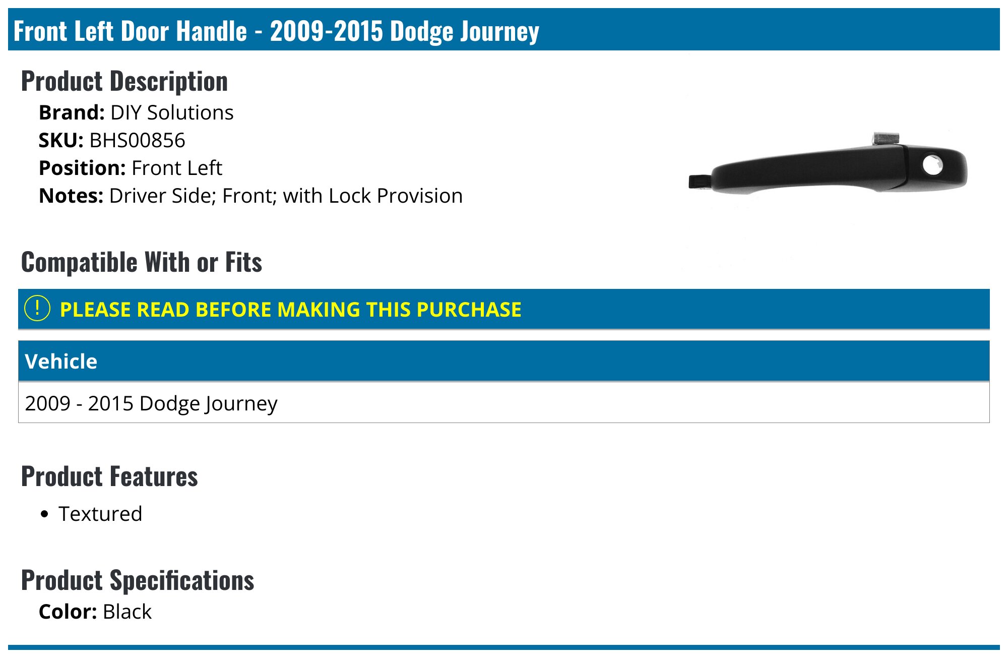 20092015 Dodge Journey Door Handle DIY Solutions BHS00856 Front Left