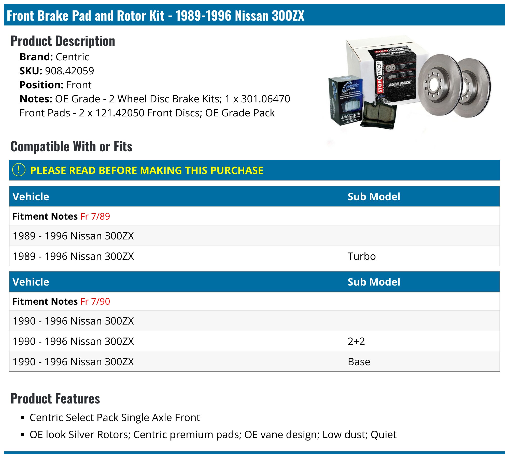 1989-1996 Nissan 300ZX Brake Rotor - Centric 908.42059 - Front