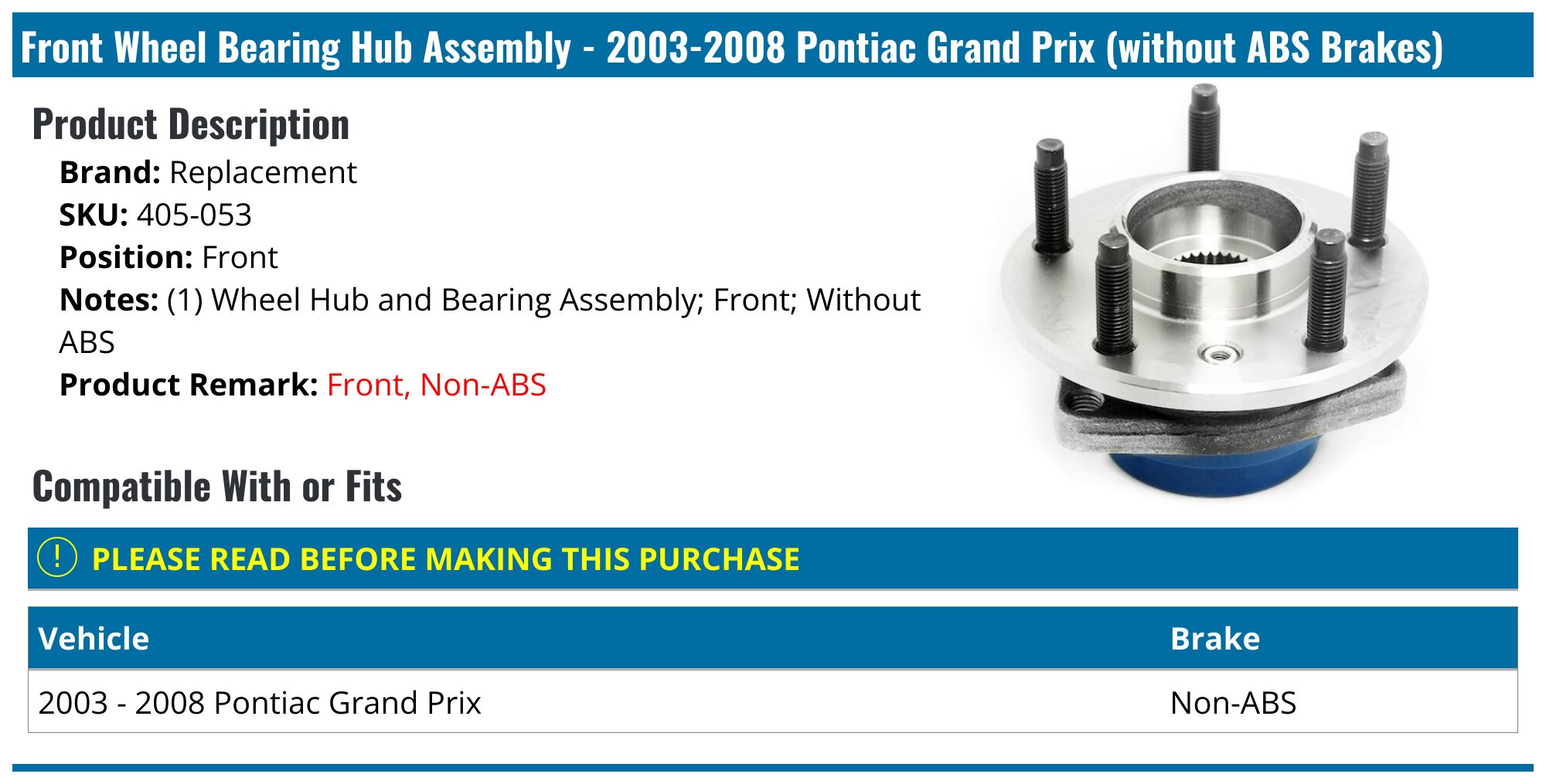 Stirling P513179_8603F - Front Wheel Bearing and Hub Assembly - Fit