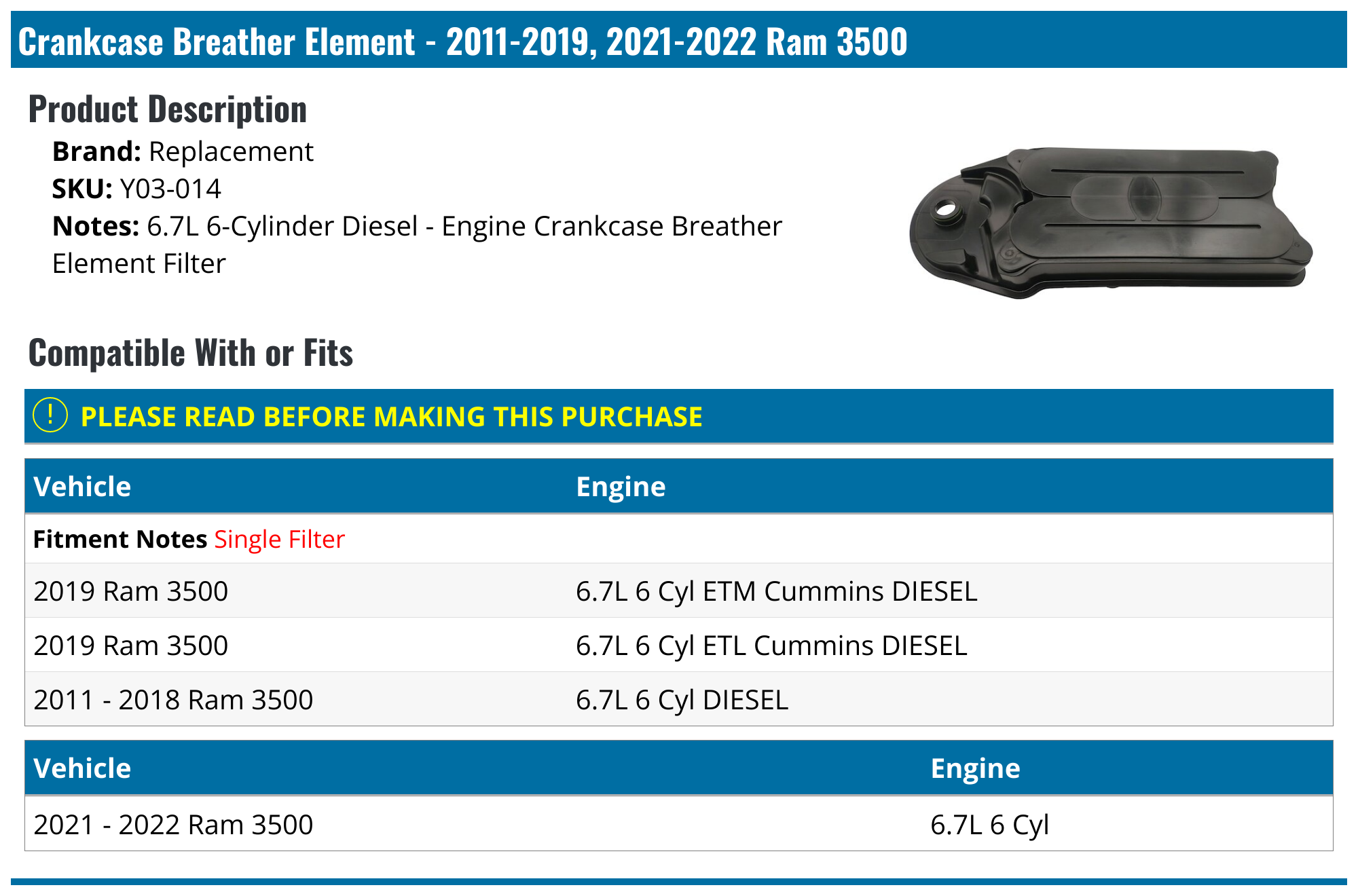 20112019, 20212022 Ram 3500 Crankcase Breather Element Replacement