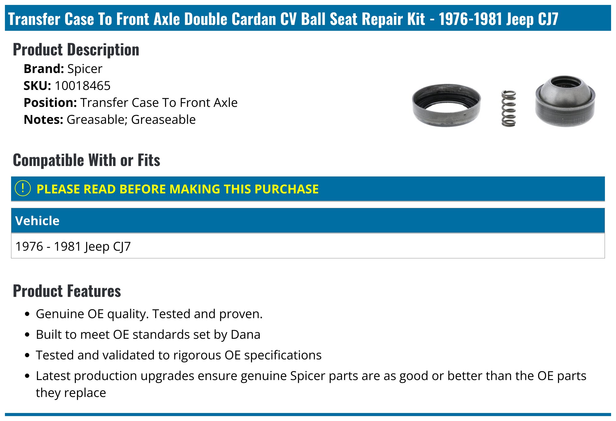 Double Cardan Repair Kit Toyota Replacement Double Cardan CV Ball Seat  Repair Kit For Toyota 4WD - Direct Fit, OE Quality, Upgrade Material Toyota  Double Cardan Repair Kit