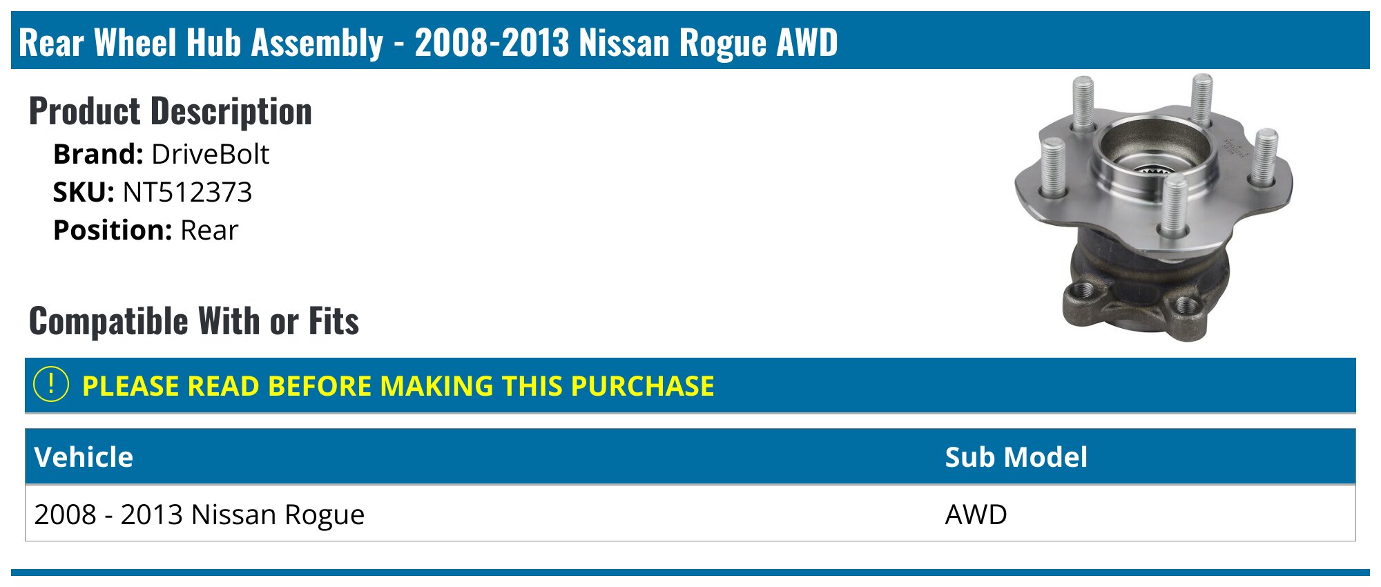 AWD Front Rear Wheel Bearing Hubs For 2008 2009 2010 2011 2012 2013 Nissan Rogue