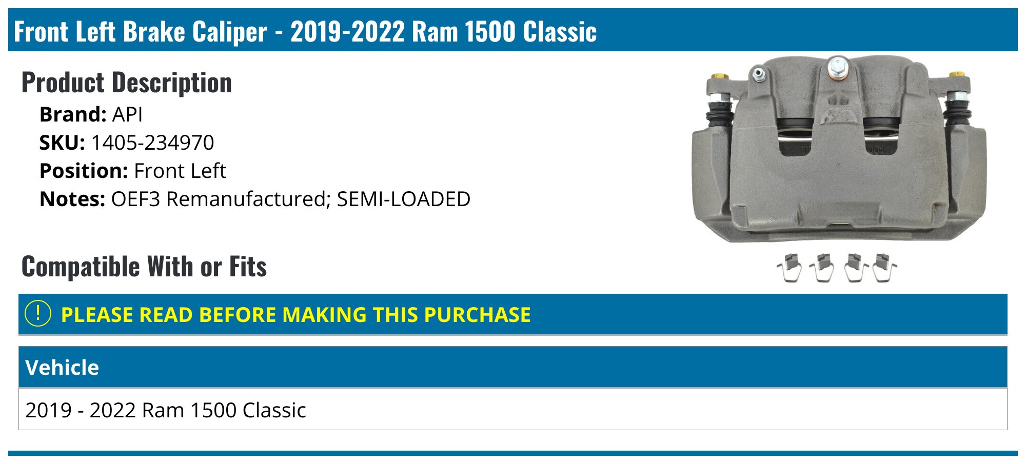 2019-2024 Ram 1500 Classic Brake Caliper - API 147728-07181078 - Front ...