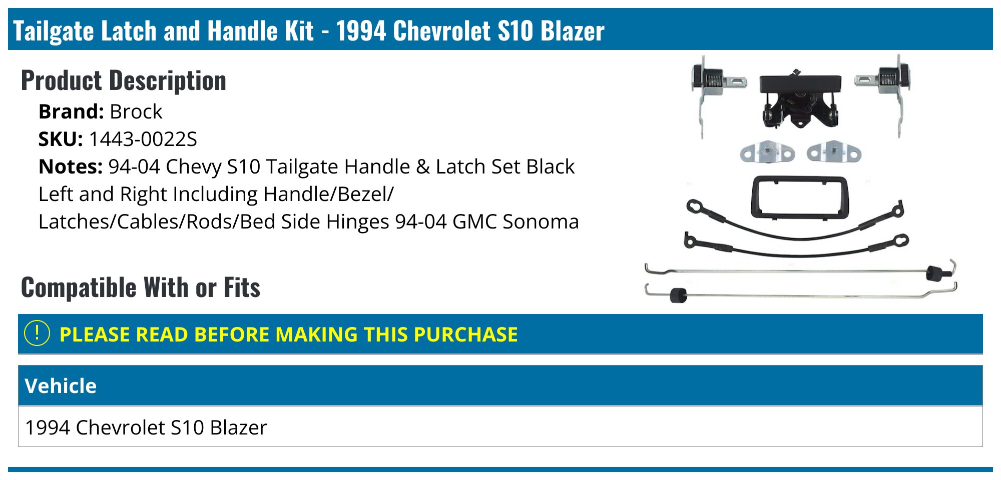 Brock Trunk Latch – Fits 1988-1989 & 1992-1994 Chevy S10 Blazer (48317HB, Front Left)