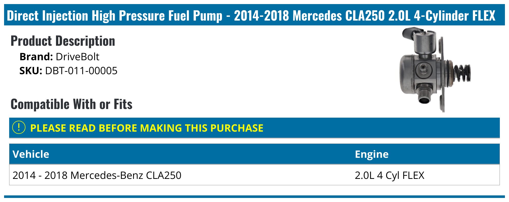 2014-2019 Mercedes CLA250 Fuel Pump - Autopart Premium APFP0939
