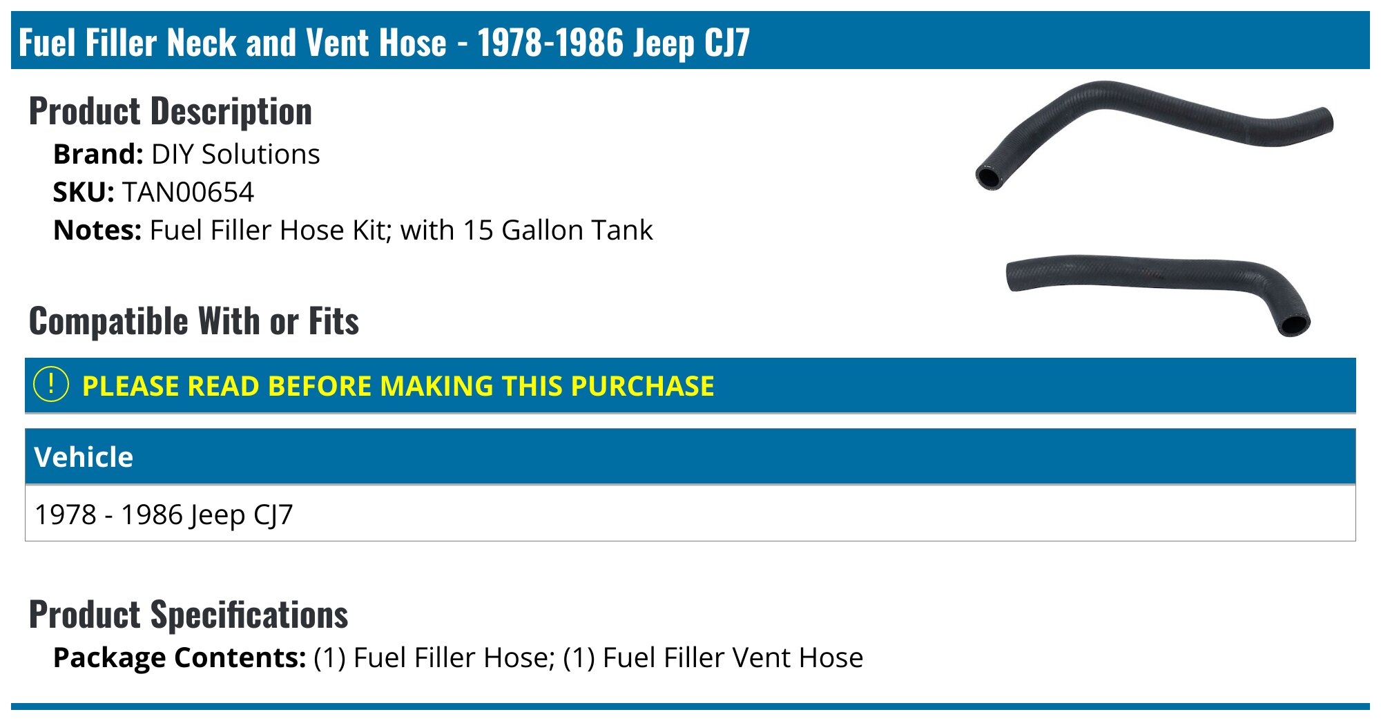 19781986 Jeep CJ7 Fuel Filler Neck DIY Solutions TAN00654