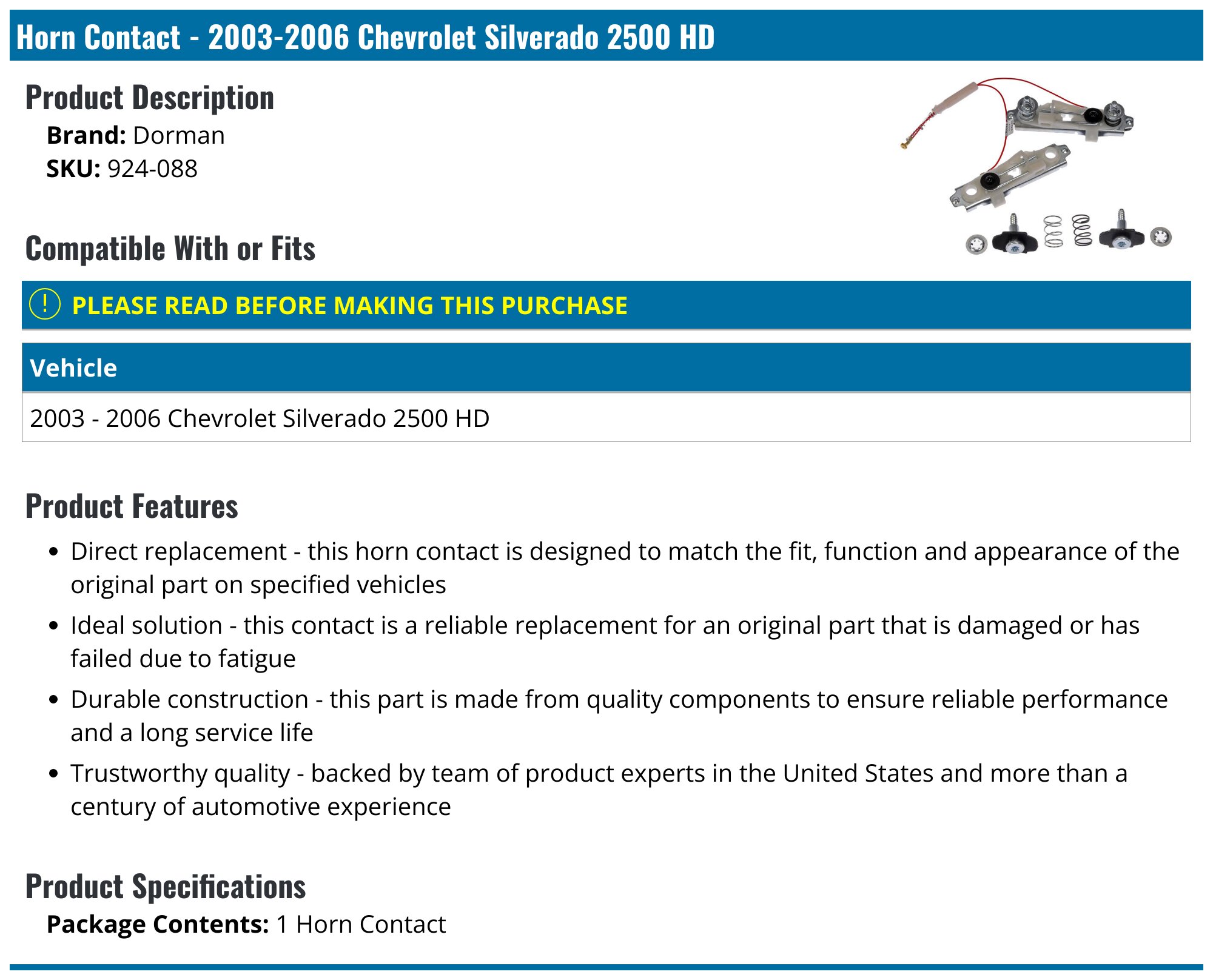 Horn Contact Switch Replacement For Chevy Silverado 2500 HD 2003-2006 - PC-610028 Compatible