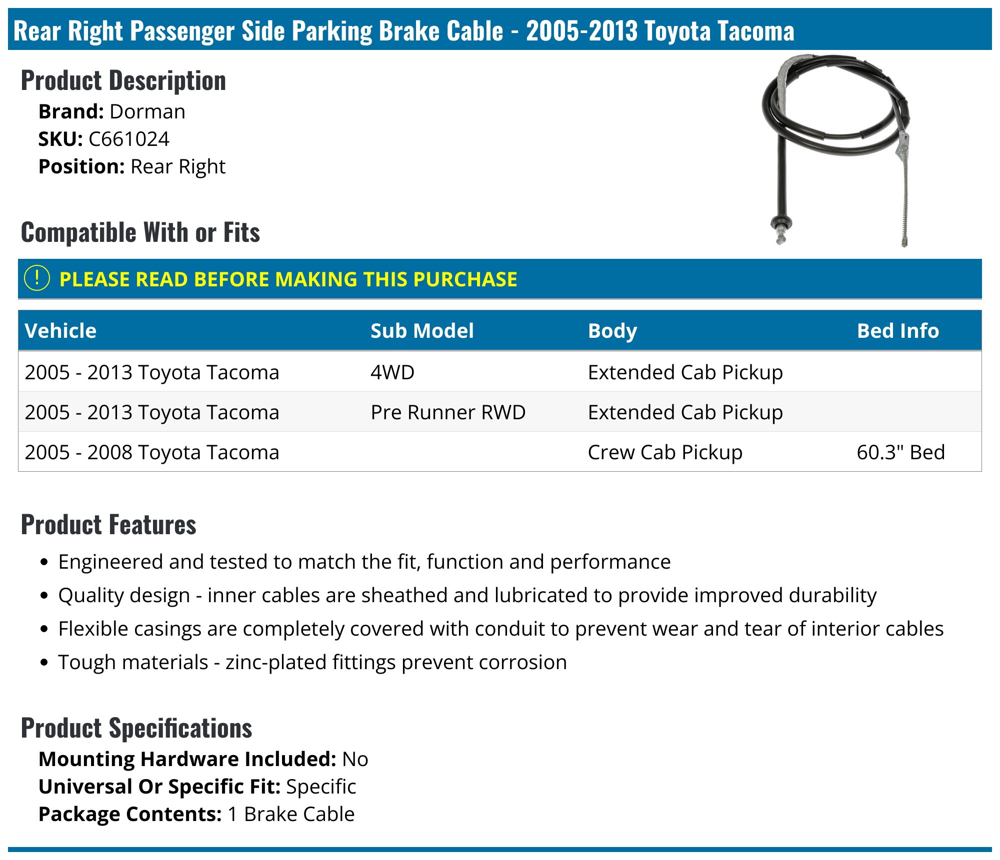 Dorman C661086 - Parking Brake Cable