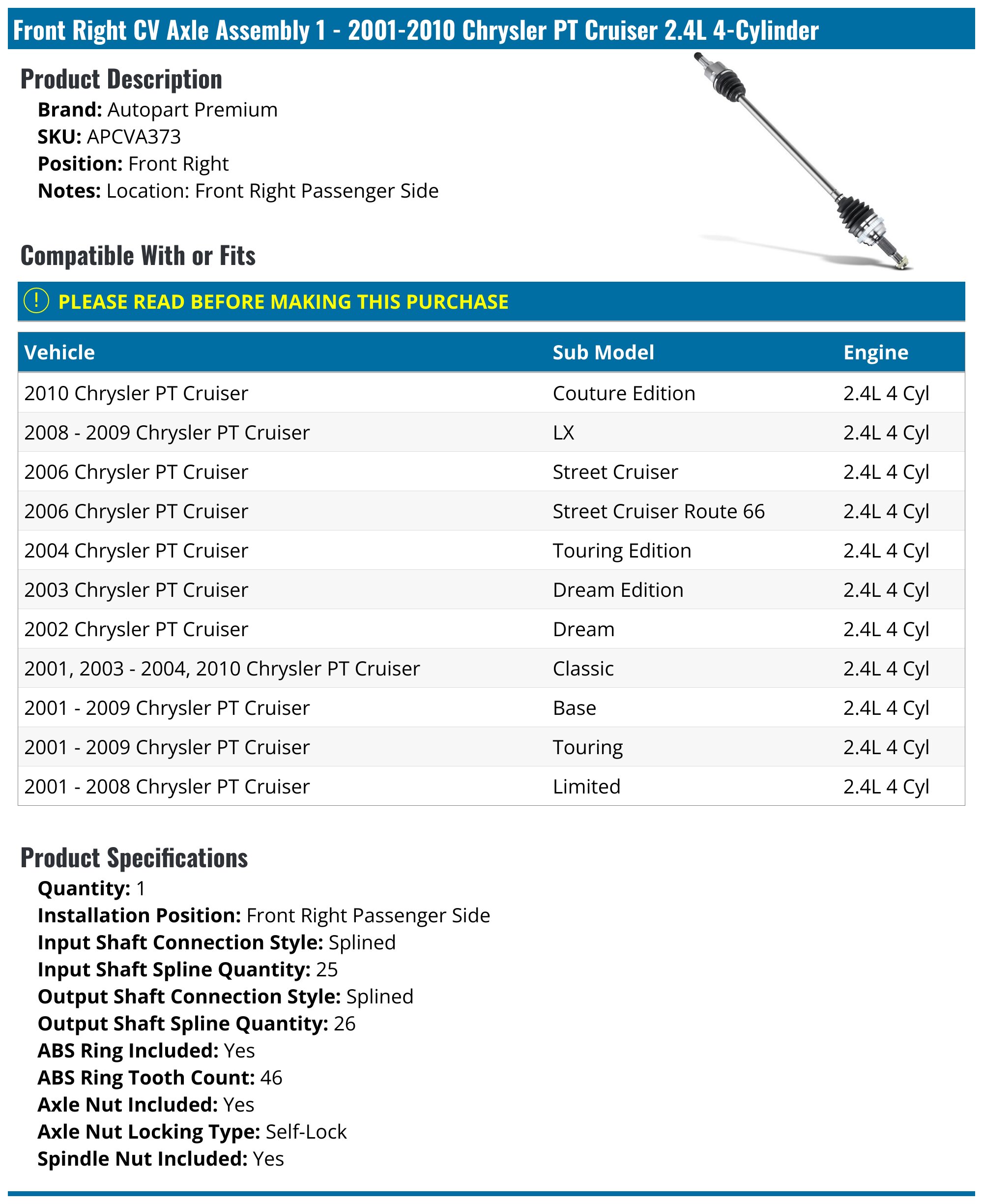 KAIHUIXING CV Half Shaft Axle Front Driver Left Side Hand for Chrysler