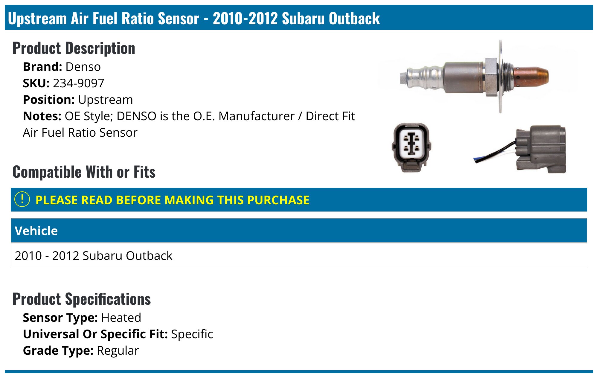 Denso Fuel Air Sensor 234-5097