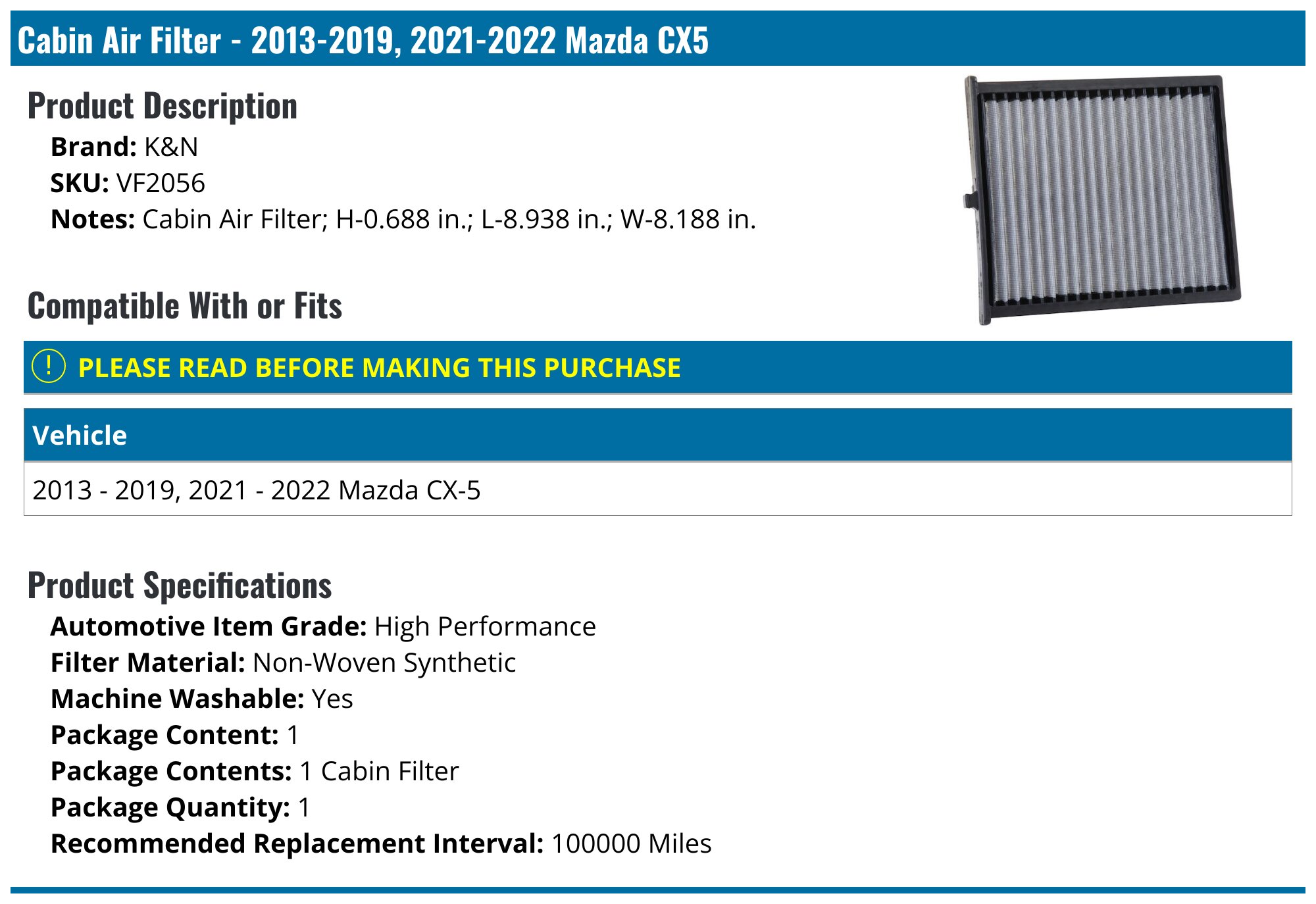 Engine & Cabin Air Filter Combo Set For Mazda 6 & CX-5 2019-2022 2.5L Turbo - Replaces PY8W-13-3A0 KD45-61-J6X