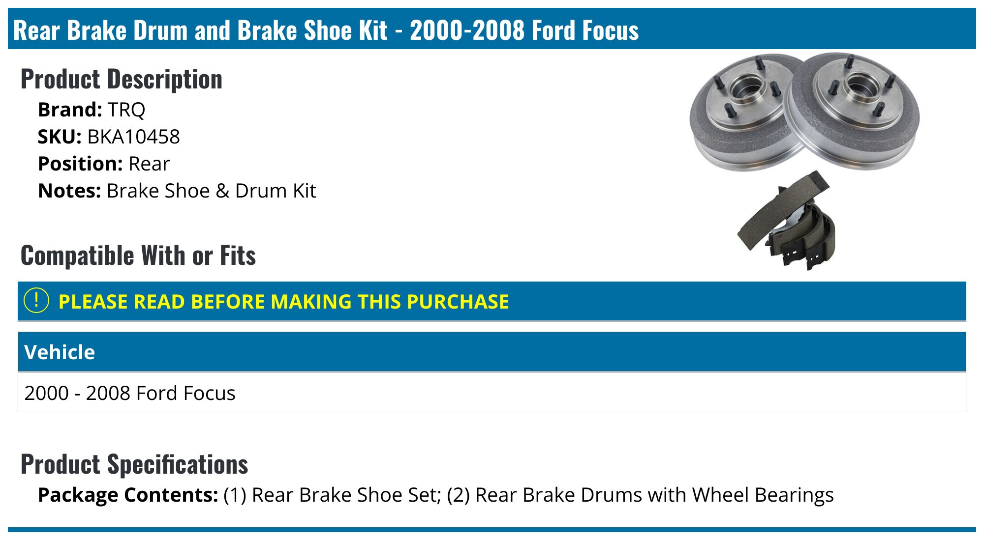 TRQ Rear Brake Shoes For 2000-2011 Ford Focus – Direct Replacement Drum Brake Shoes