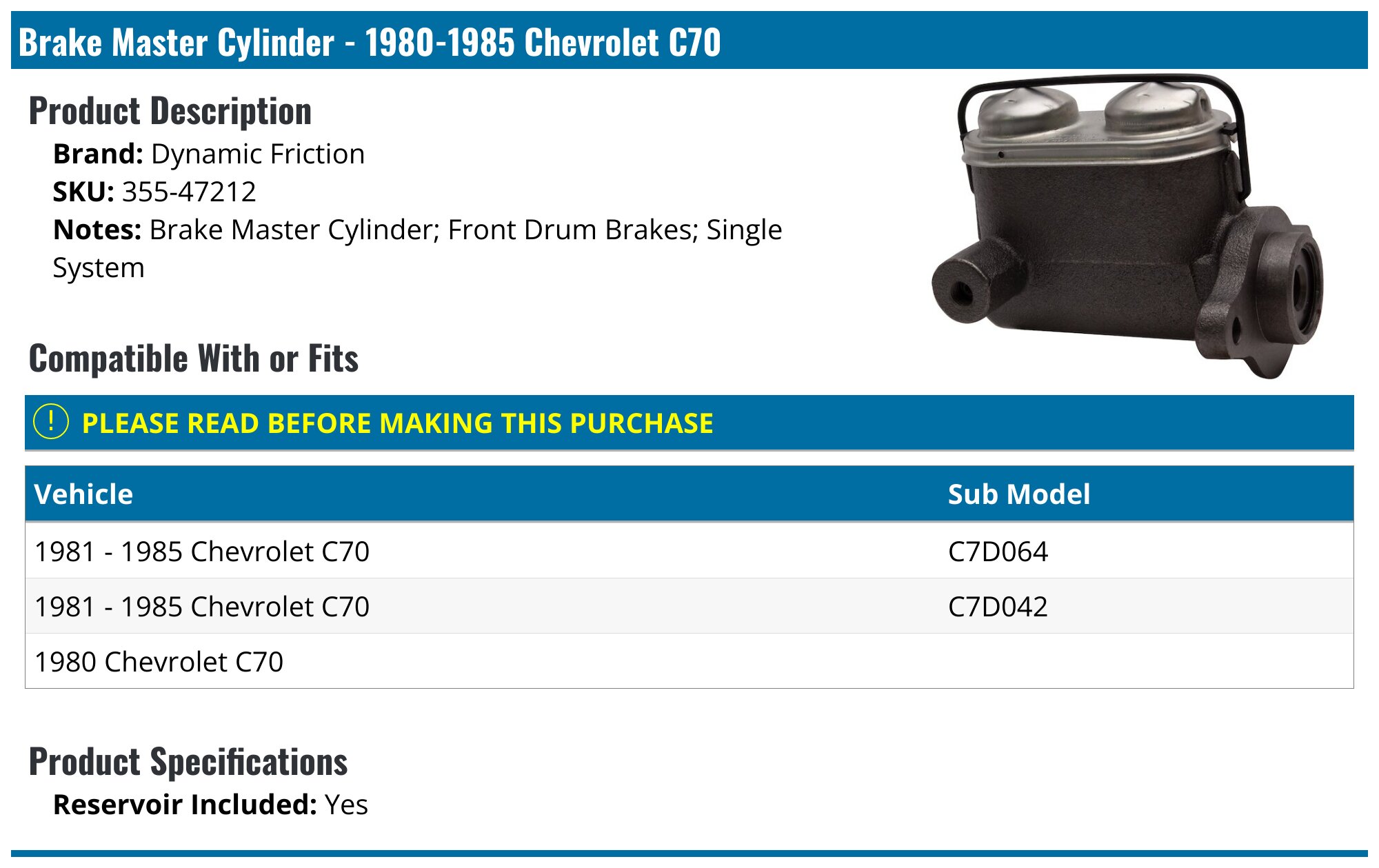 Corvette Brake Master Cylinder with Power Brakes, 1967-1976