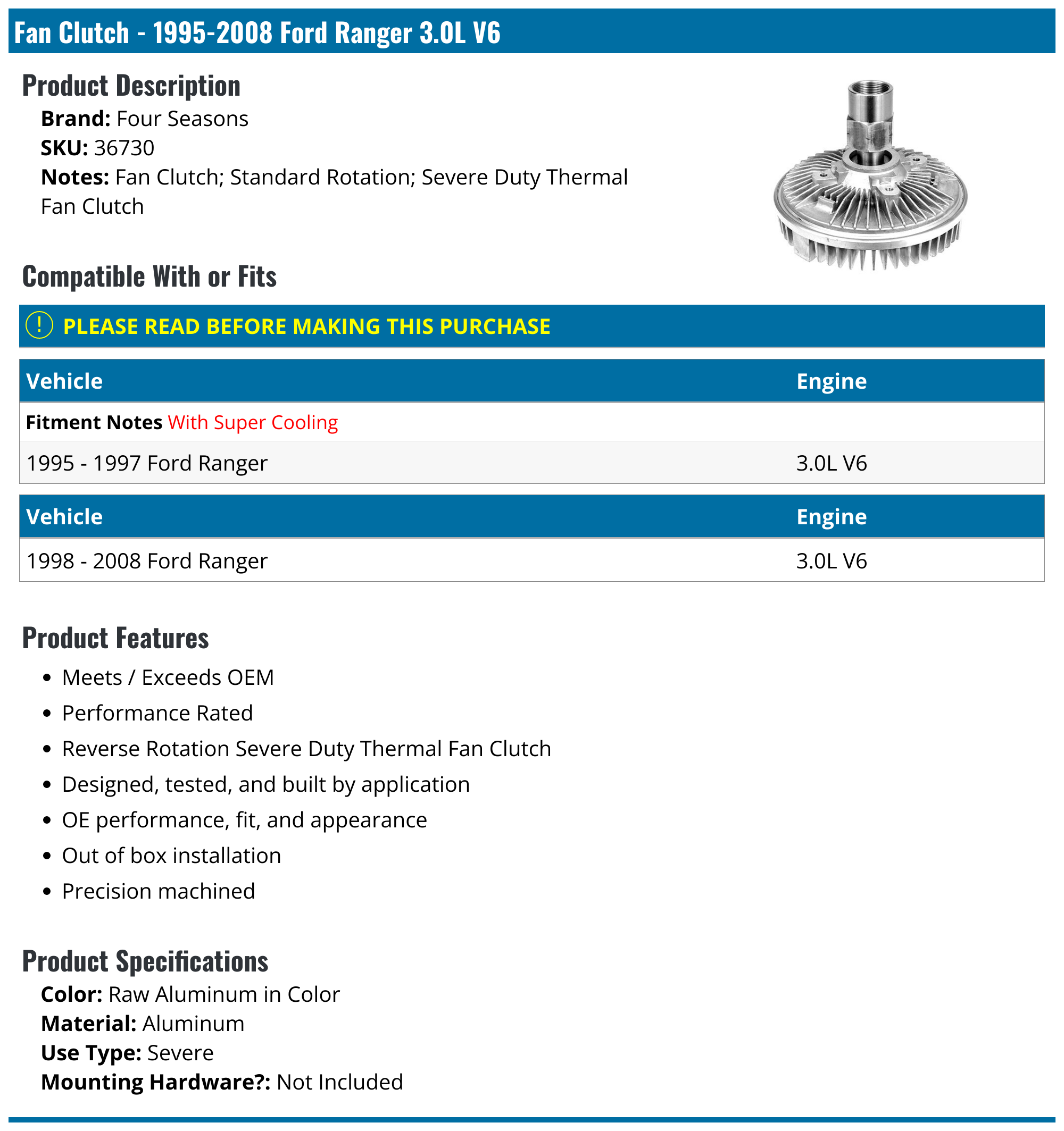 19952008 Ford Ranger Fan Clutch Four Seasons 36730