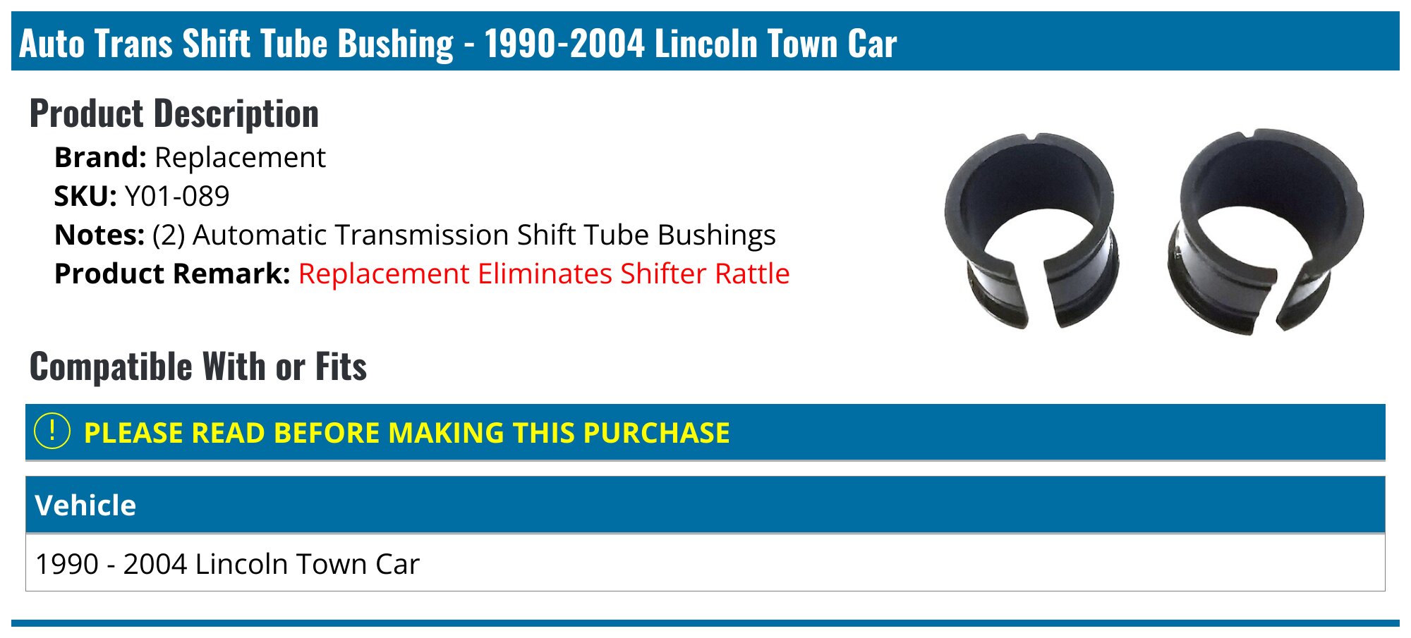 Shift Linkage Bushing Kit For Lincoln Town Car Ford (ATP FO-405 / E0SZ7341B)