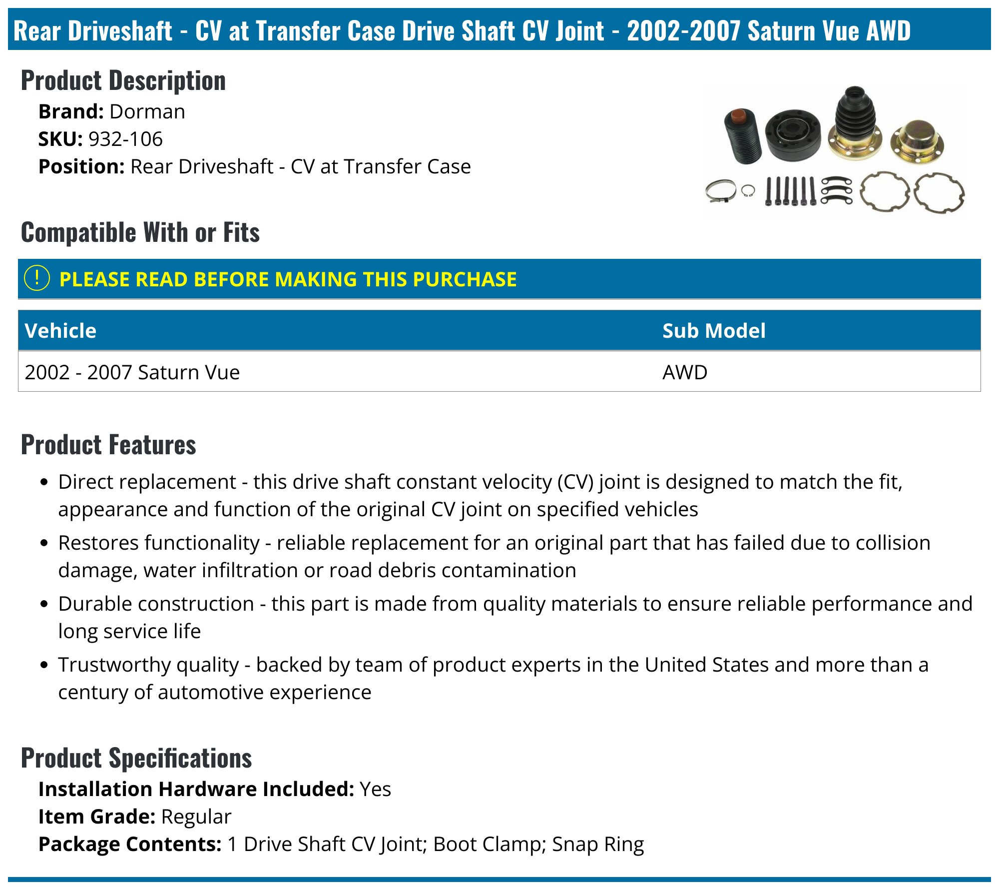 Drive Shaft Assembly A-Premium Rear Complete Drive Shaft Prop Shaft Driveshaft Assembly Compatible 422992