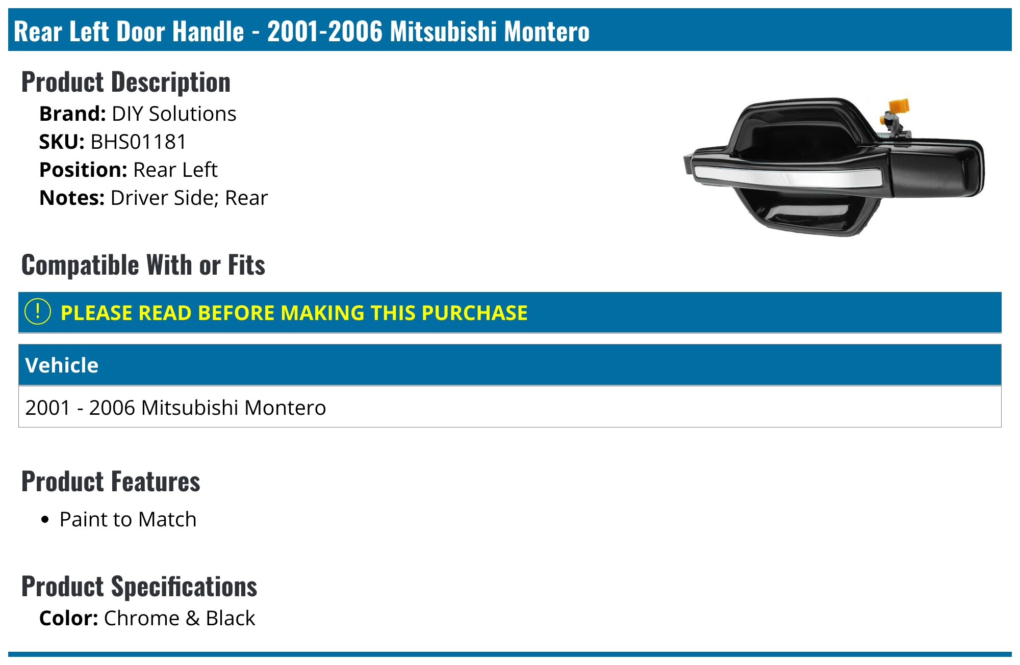Fits 01-06 Mitsubishi Montero Passenger Side Mirror Replacement - Heated