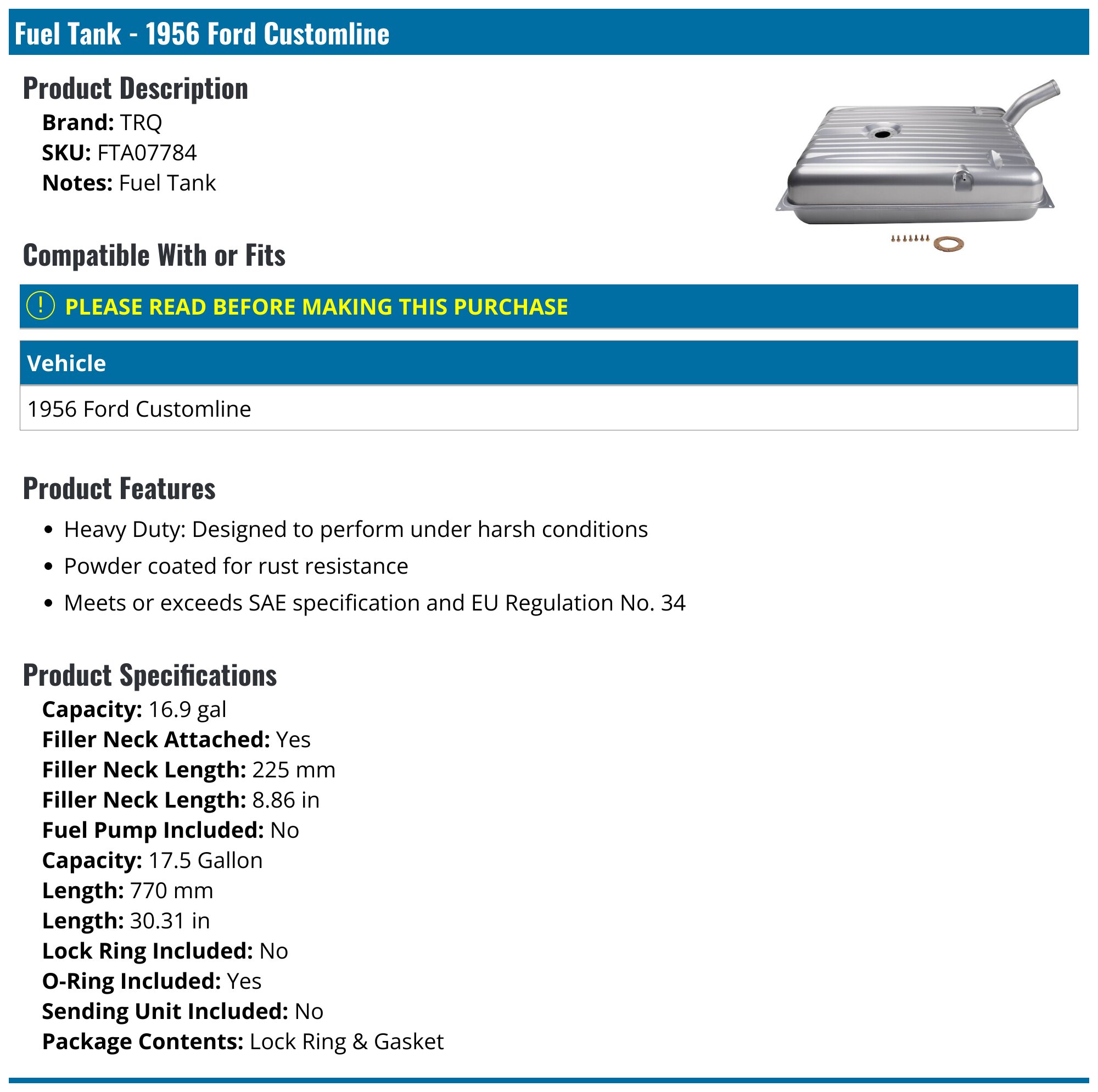 1956 Ford Customline Fuel Tank TRQ FTA07784